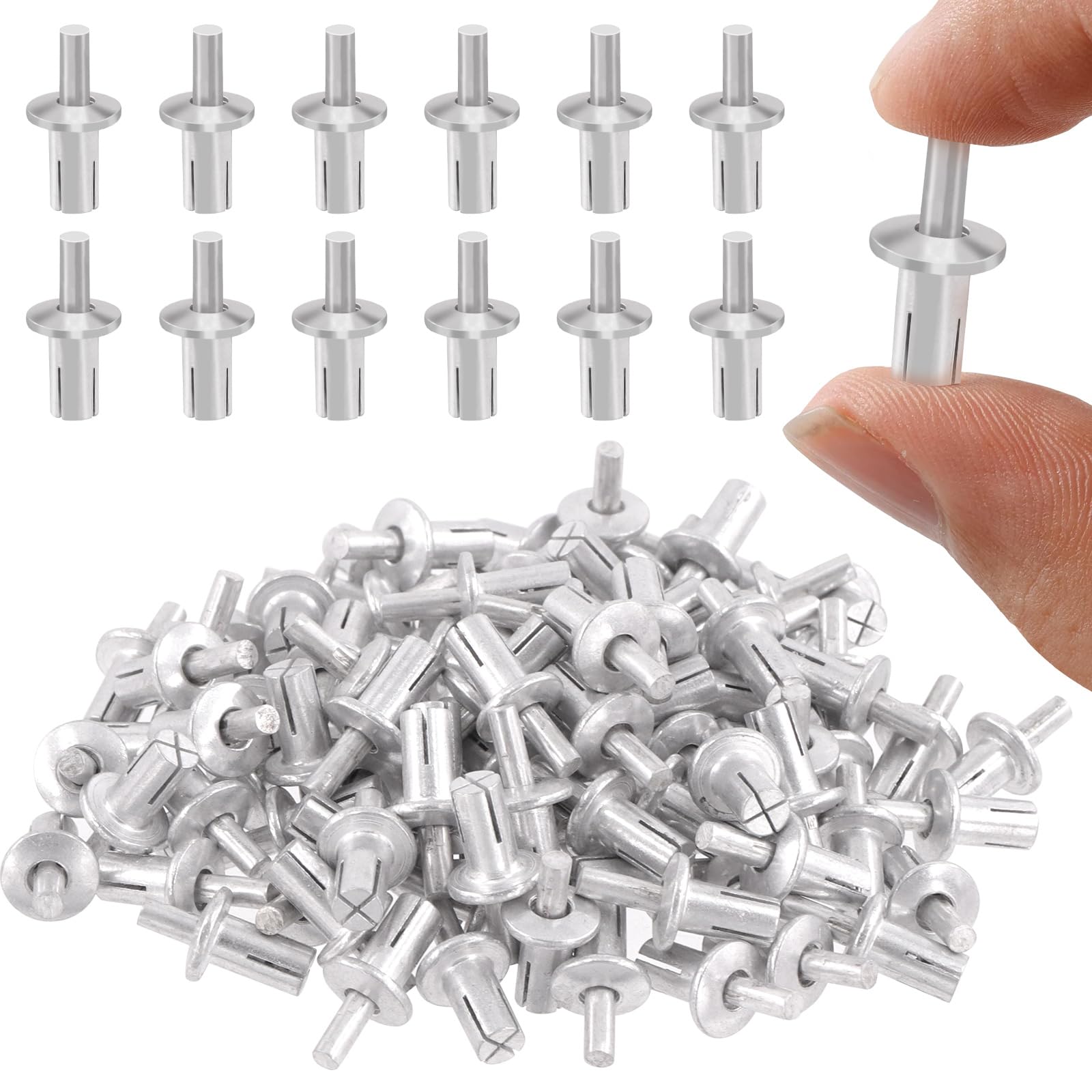 Mardatt 100Pcs M5 x 9mm Aluminum Core Rivets with Round Head, Half Round Head Hammer Drive Rivets, Knock Type Expansion Aluminum Rivets for Home Electronic Equipment