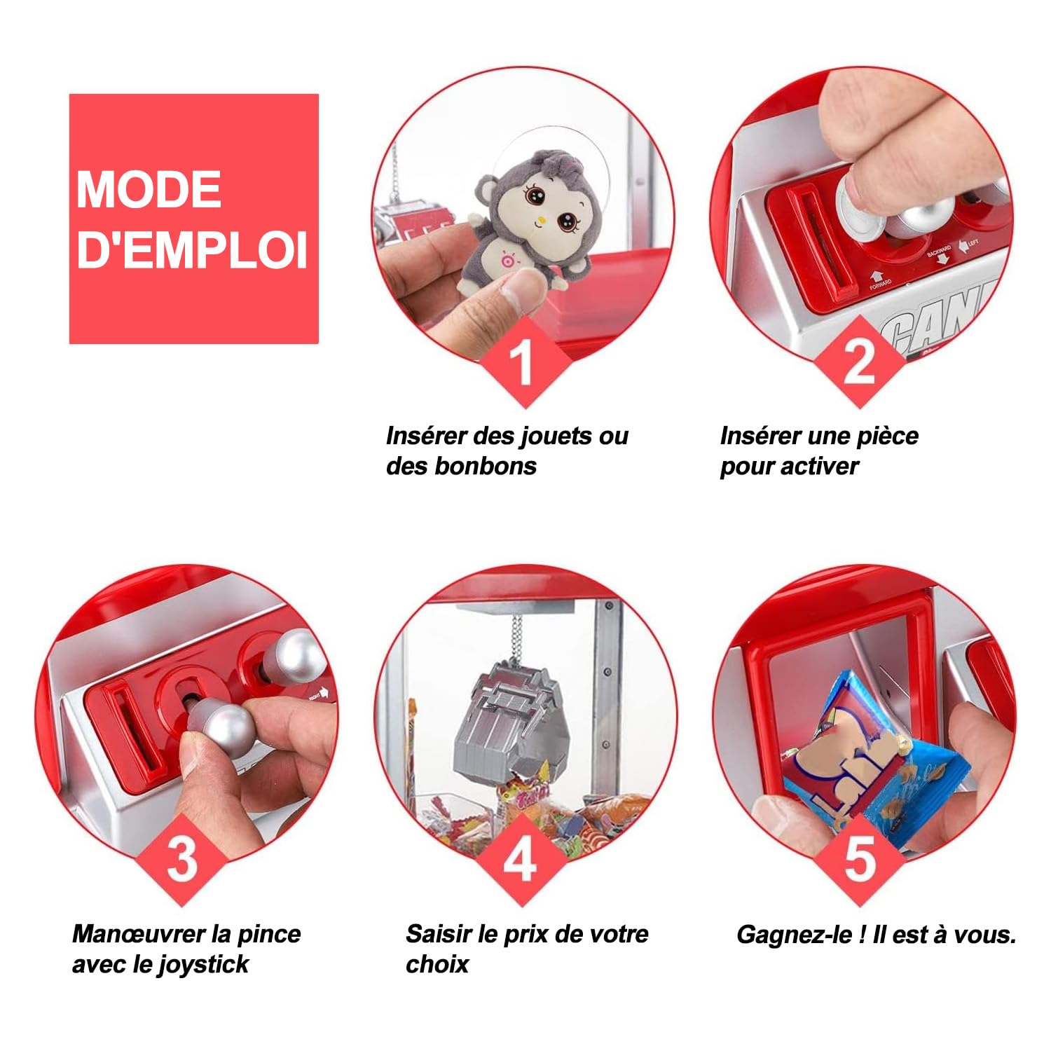KingSaid Distributeur Bonbon – Machine à Bonbons Candy Grabber Mini Coin Pusher Musical avec 20 Jetons – Jouet Arcade à Piles pour Bonbons et Petits Jouets