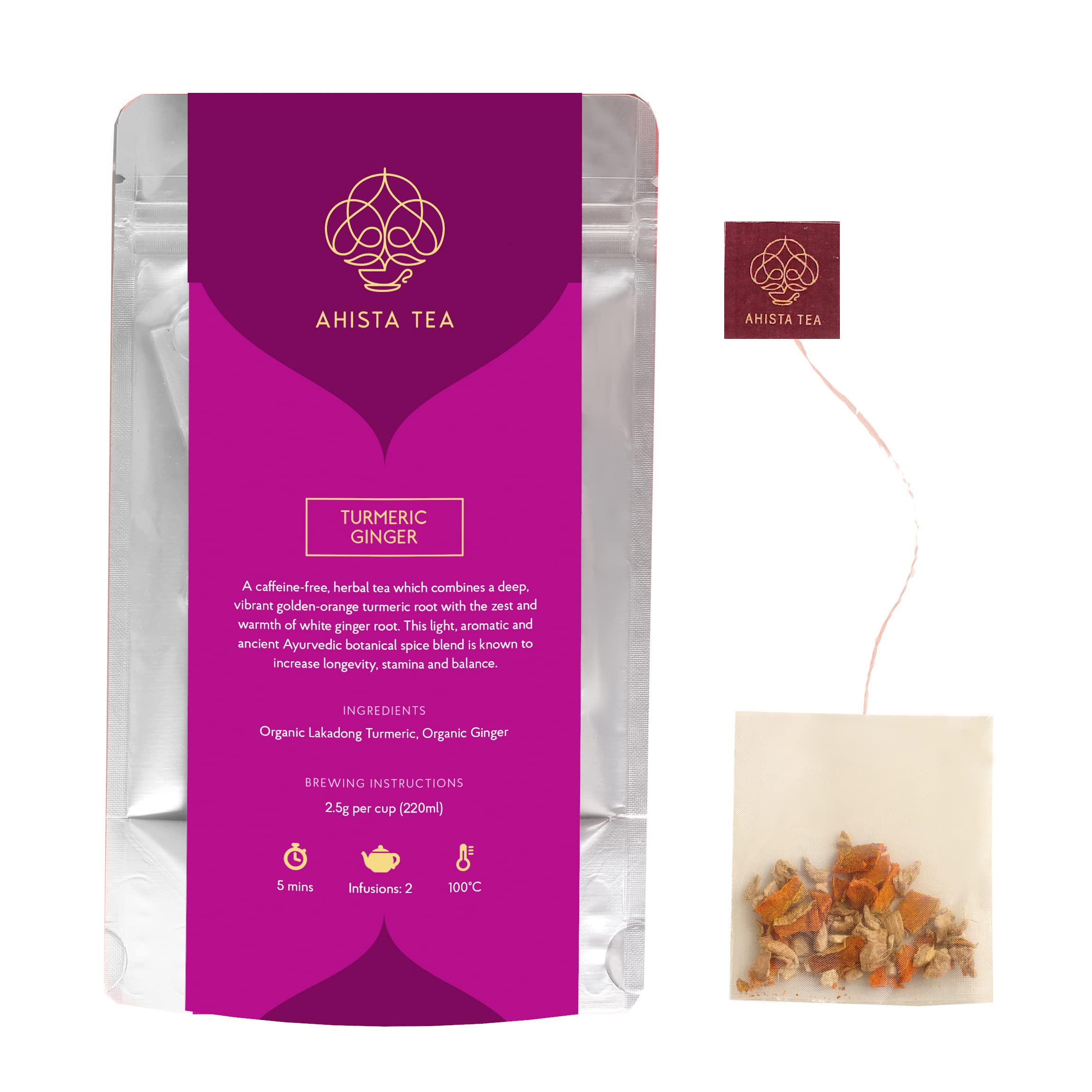 Ahista Tea | Turmeric Ginger Tea | 15 Tea Bags | Immunity Boosting Tea | Golden Lakadong