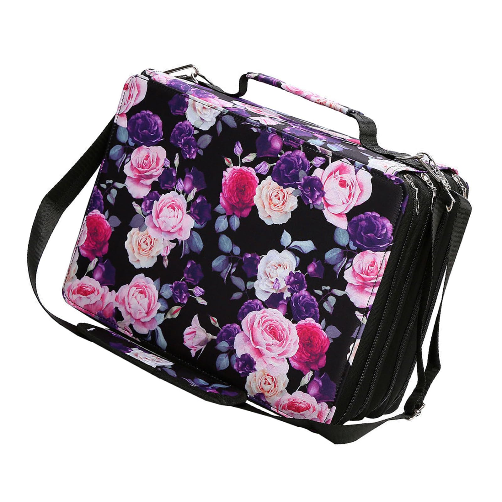 168/224 slot grande custodia in pelle per pennarelli con tracolla multistrato, borsa per il trasporto di penne organizer per penne resistenti, Tela a colori, 168 holes