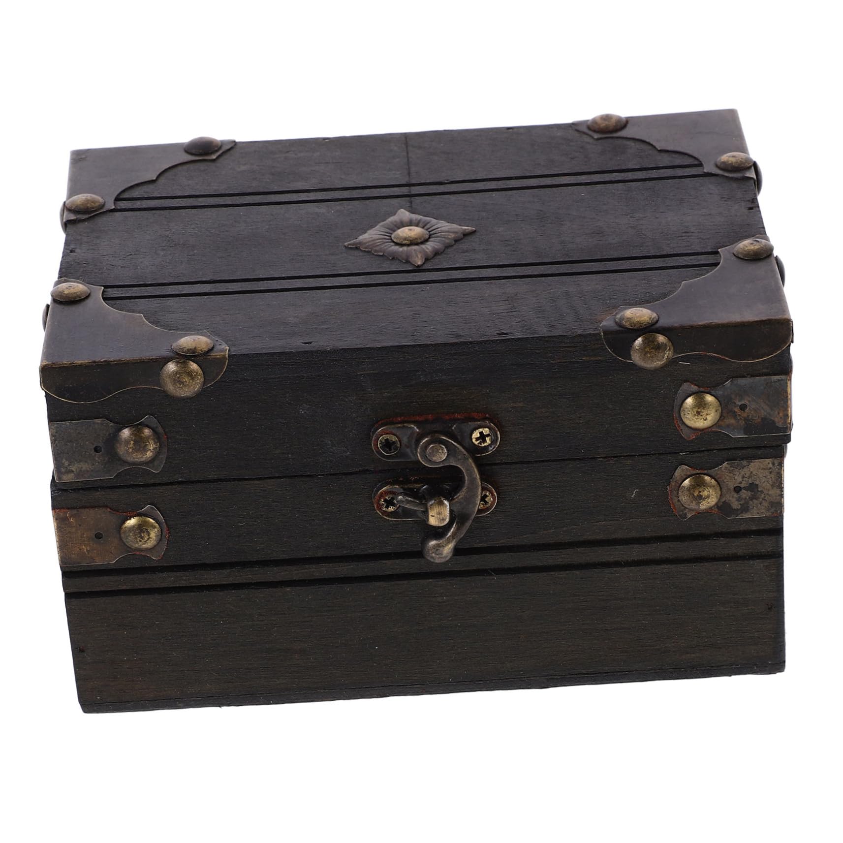 CAXUSD Vintage Wooden Treasure Box Decorative Keepsake Case for Jewelry Antique-style Storage Chest for Organizing Rustic Finish