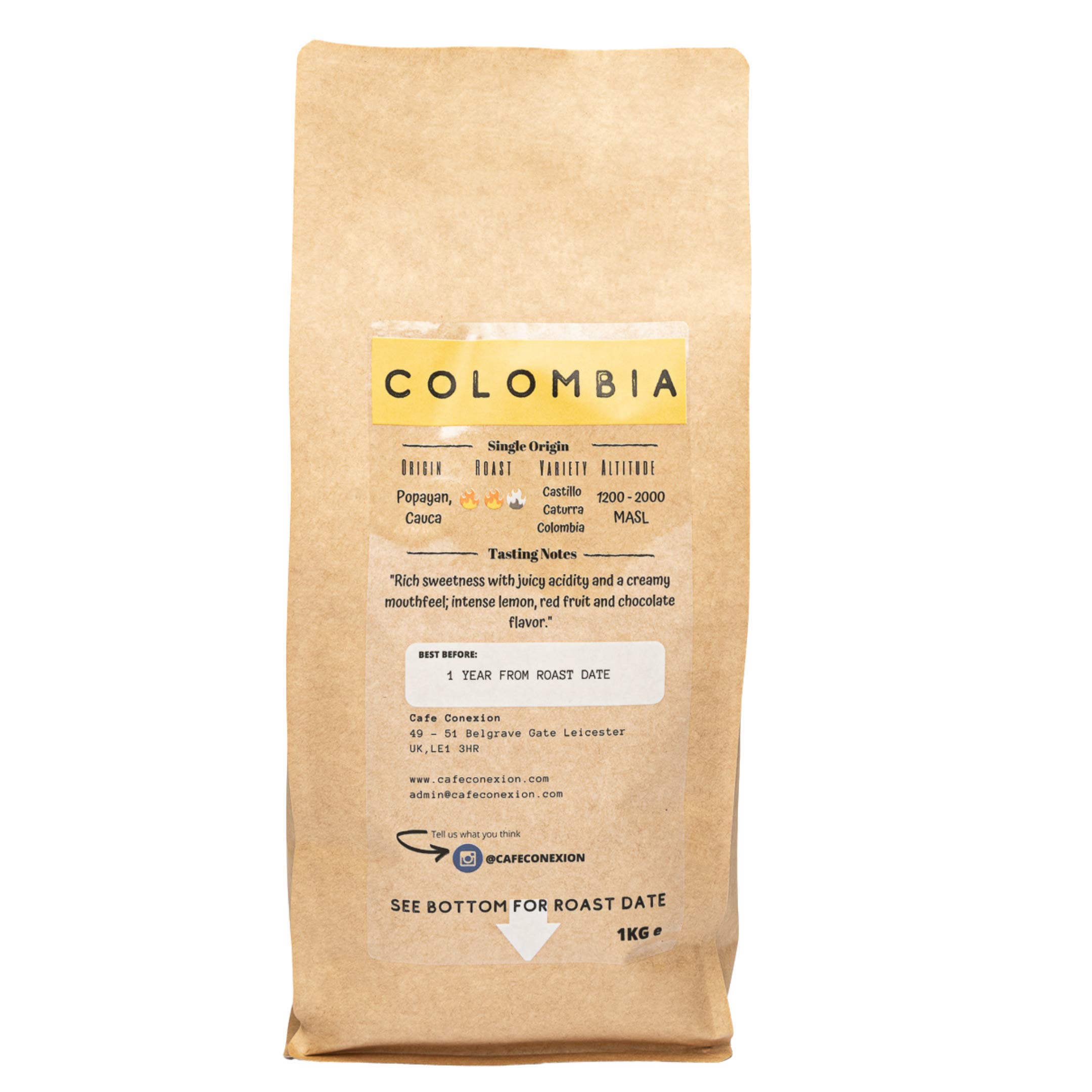 6 x 1 kg torby hurtowe ziarna kawy | kawiarnia konexion palniki do kawy | 100% Arabica (Kolumbia)