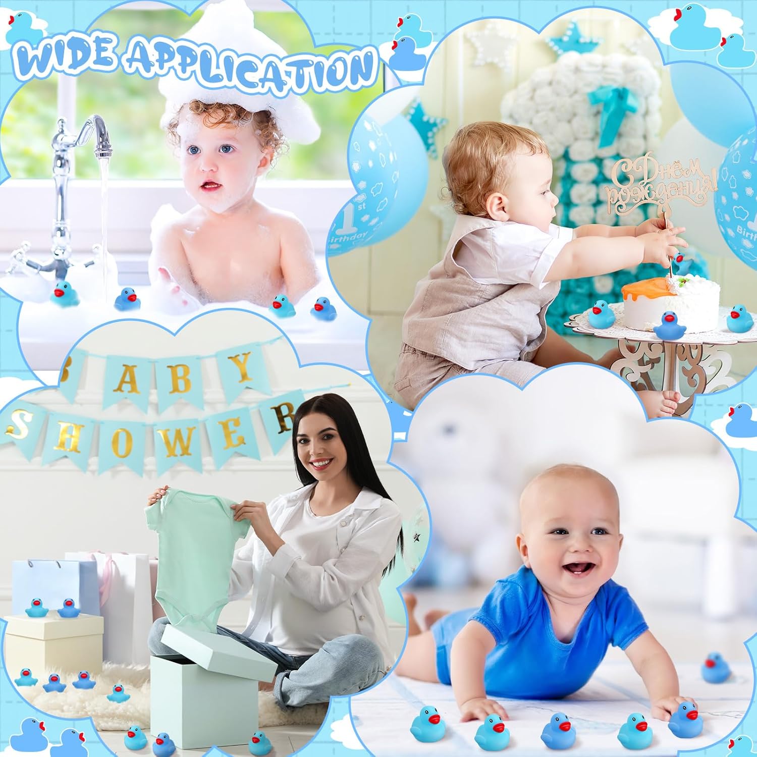 Lenwen 100 Pcs Mini Rubber Ducks 1.57" Rubber Ducks Bulk Baby Shower Party Favors Squeak & Float Duckies Pool Bath Toys for Kids Boys Girls Birthday Gifts Classroom Carnival Prizes(Blue, Sky Blue)