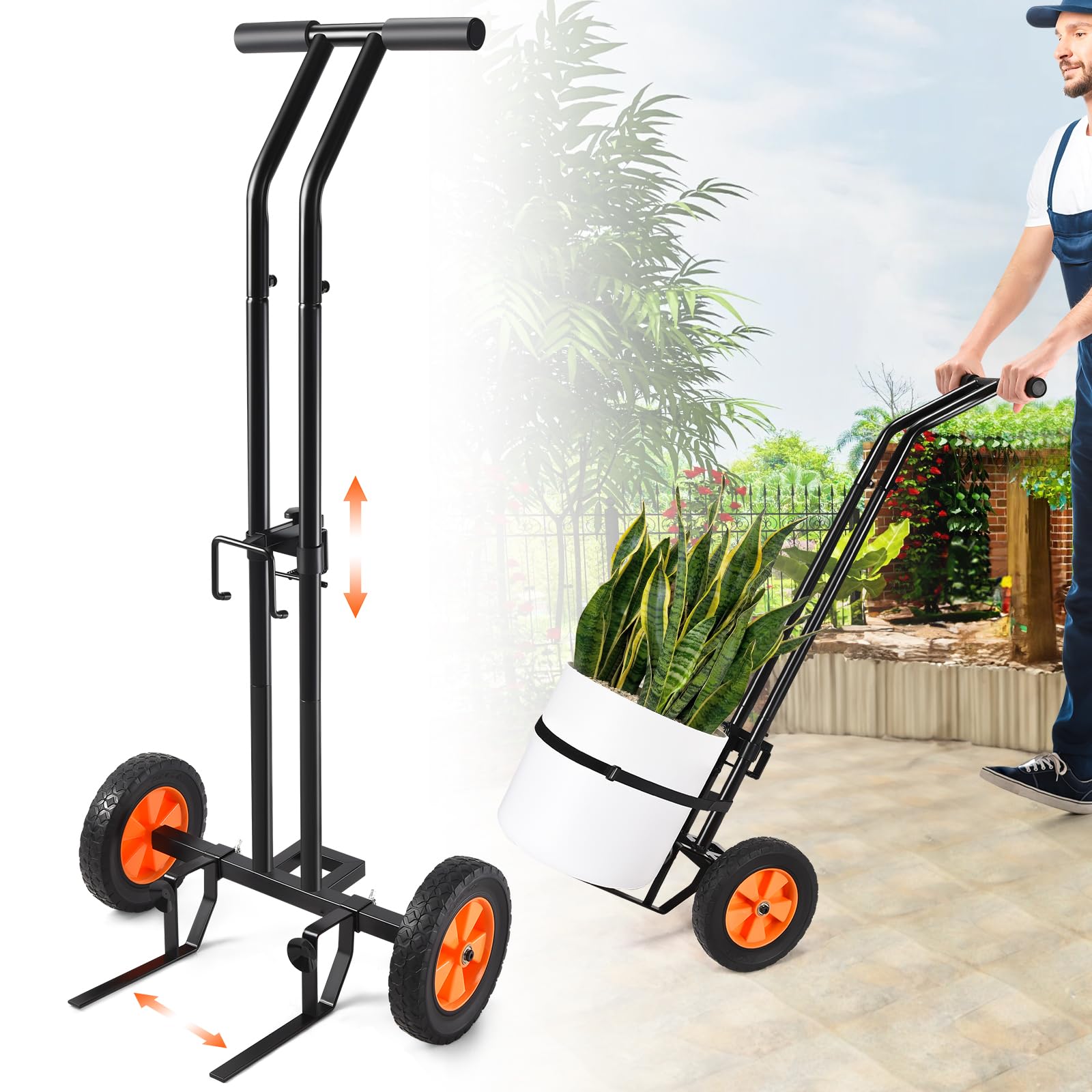 Plant Caddy with Wheels, Heavy Duty Plant Dolly Cart with Adjustable Grabbing Arm and Suction Cups for Plant Pots, Garden Pot Mover Trolley Cart with