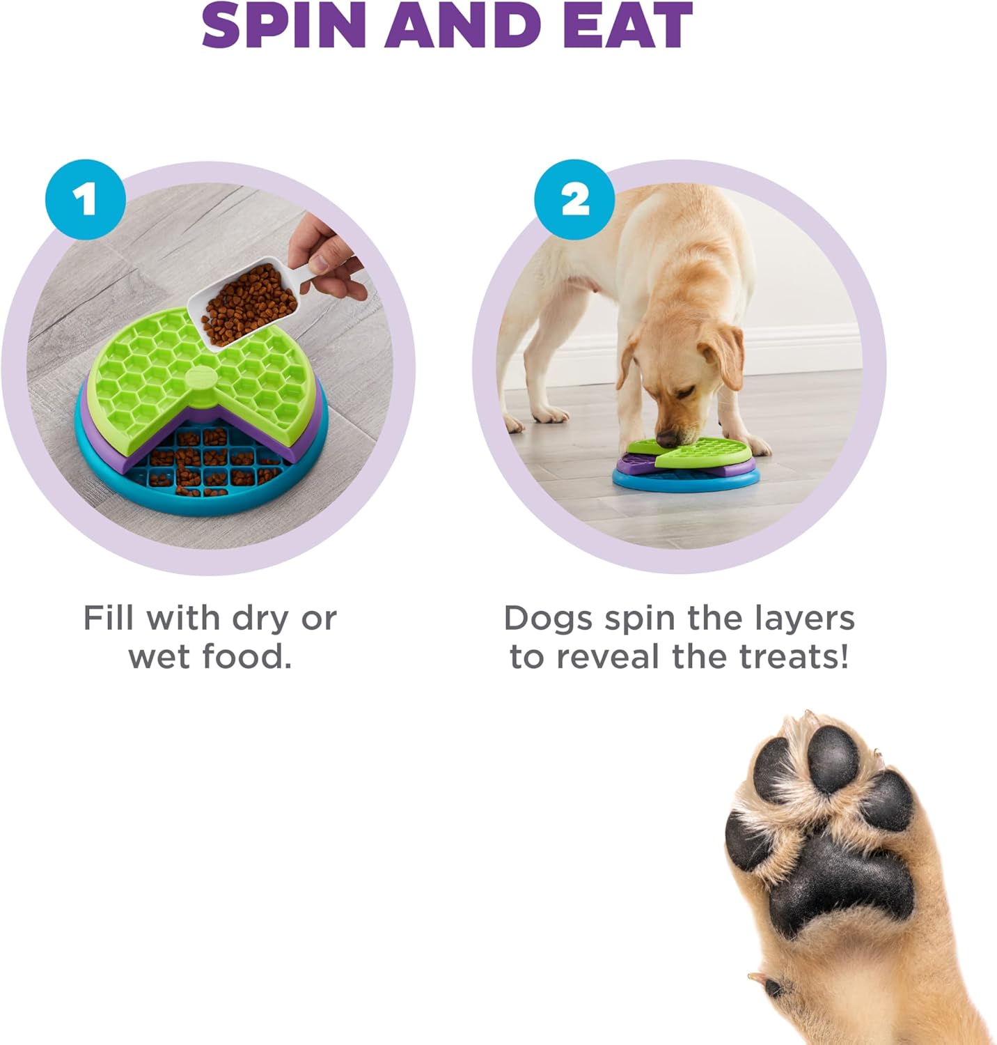 Multicolored Rotating Dog Treat Puzzle Feeder