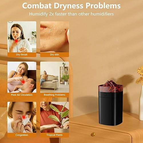Miniatura 4 de FULLBELL Humidificador de niebla fría, 13.5 fl oz, 10-20 horas de tiempo de funcionamiento, 7 luces de color, 2 modos, 24 db silencioso, negro