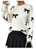 Women's Bow Sweater Vintage Cute Cozy Knit Holiday Long Sleeve Crew Neck Pullover Fall Sweaters 2025