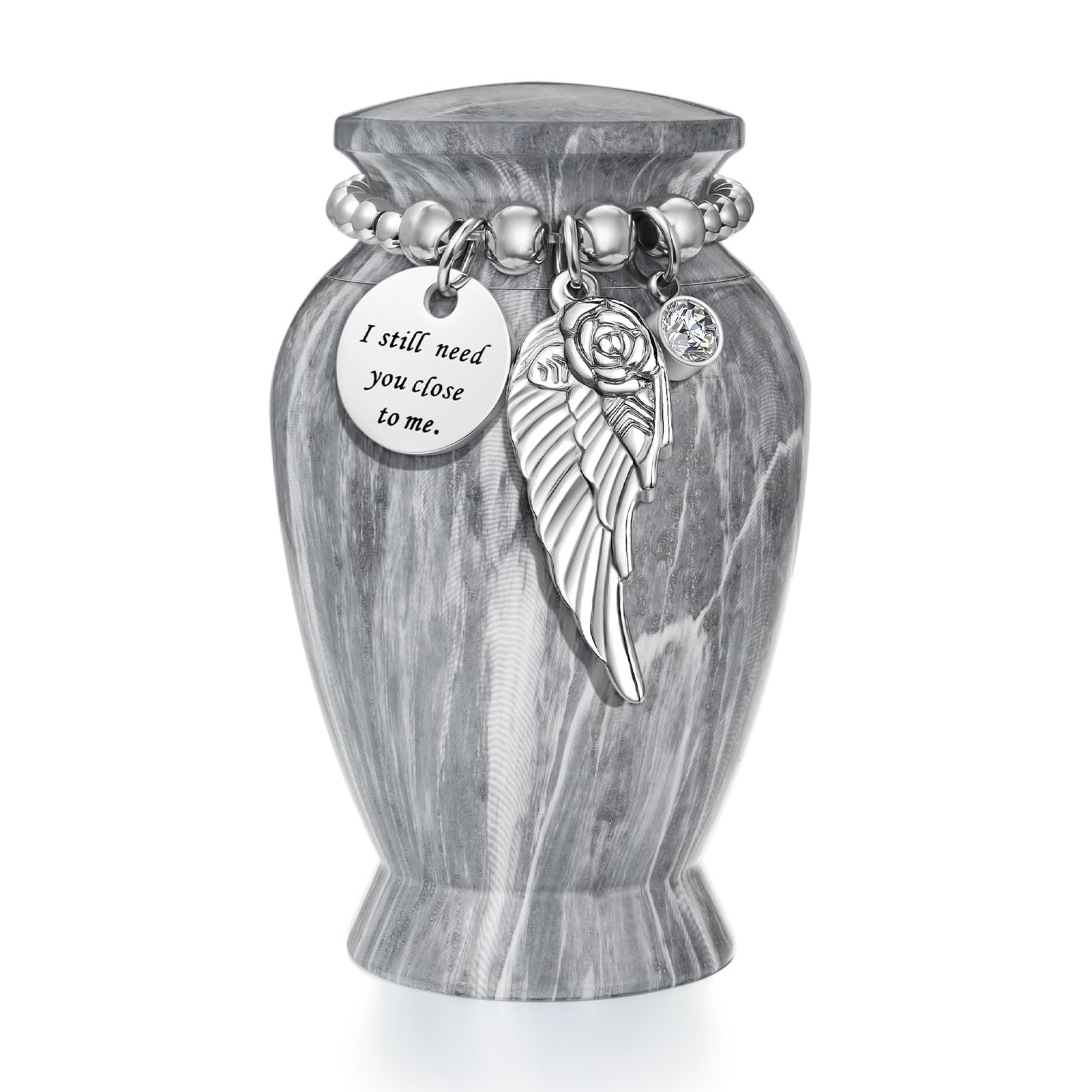 Dletay Small Urns for Human Ashes Keepsake 2.85 Inches Memorial Mini Cremation Urn for Women Men Aluminum Decorative Funeral Urns - Gray Marble