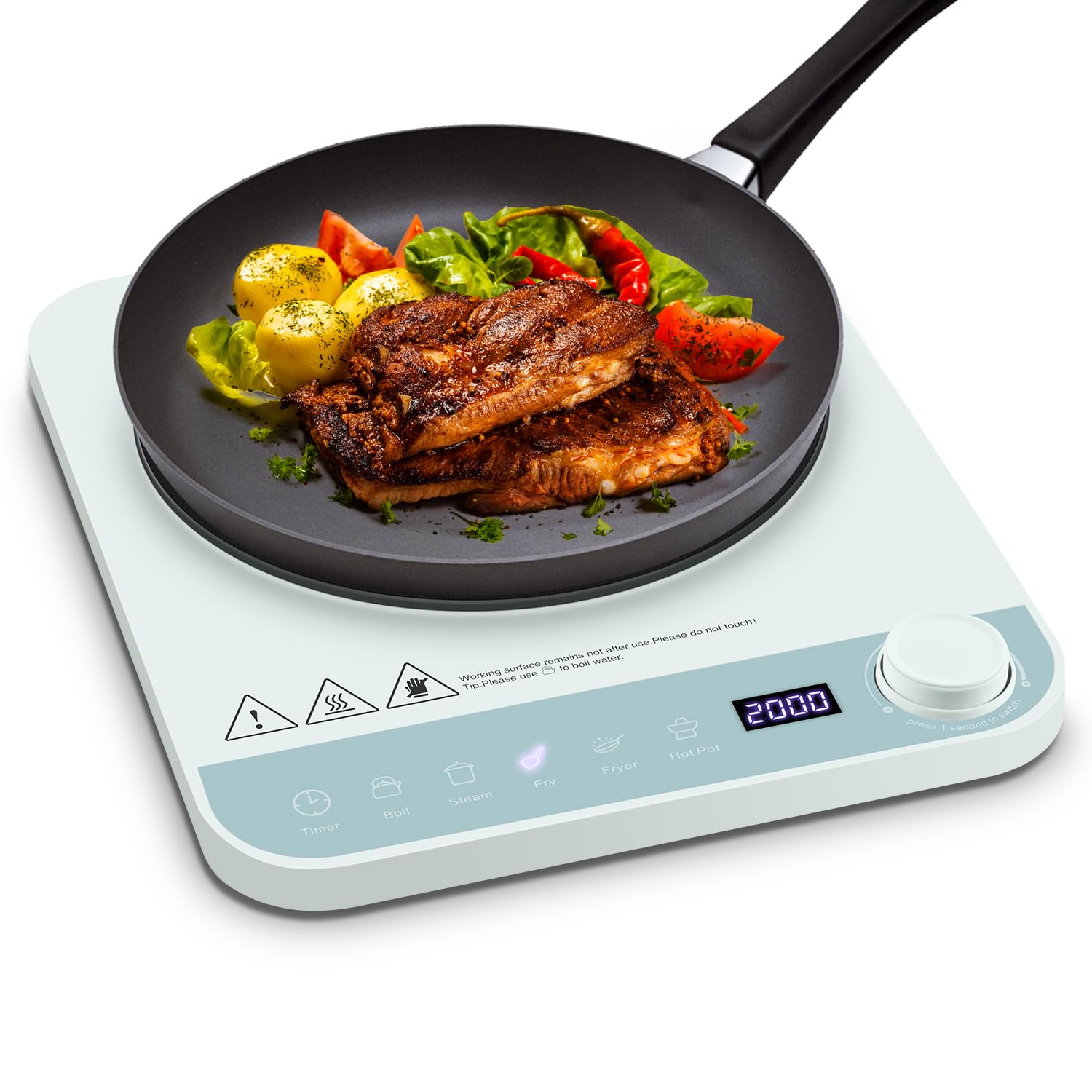 AMZCHEF Inductiekookplaat, 2000 W, Enkele Inductiekookplaat Met Slank Design 20 Standen Temperatuurinstellingen Veiligheidsvergrendeling 3 Uurs Timer Zwart 3060436549