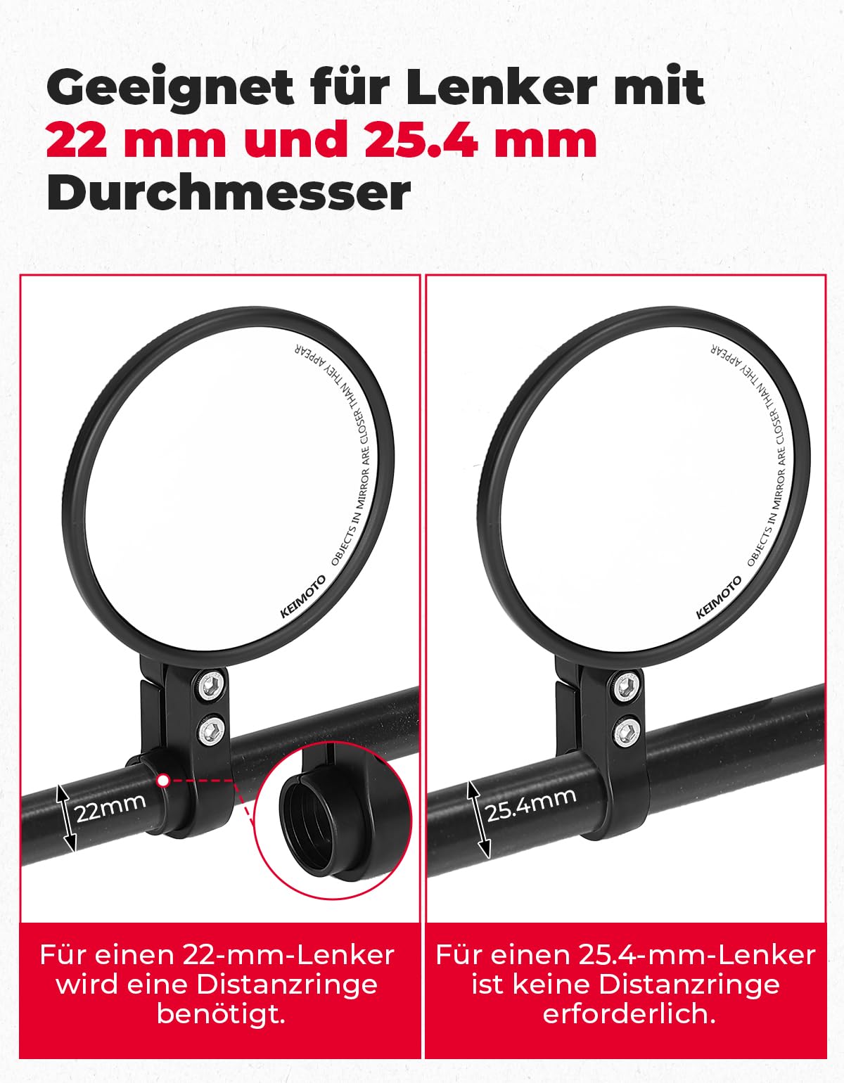 KEMIMOTO CNC Motorrad Spiegel E24 Geprüft, 360° Drehbar, 2 Stück Runde Lenkerendenspiegel, Motorradspiegel Kompatibel mit Meisten Motorrädern, ATV, Scooter, Roller