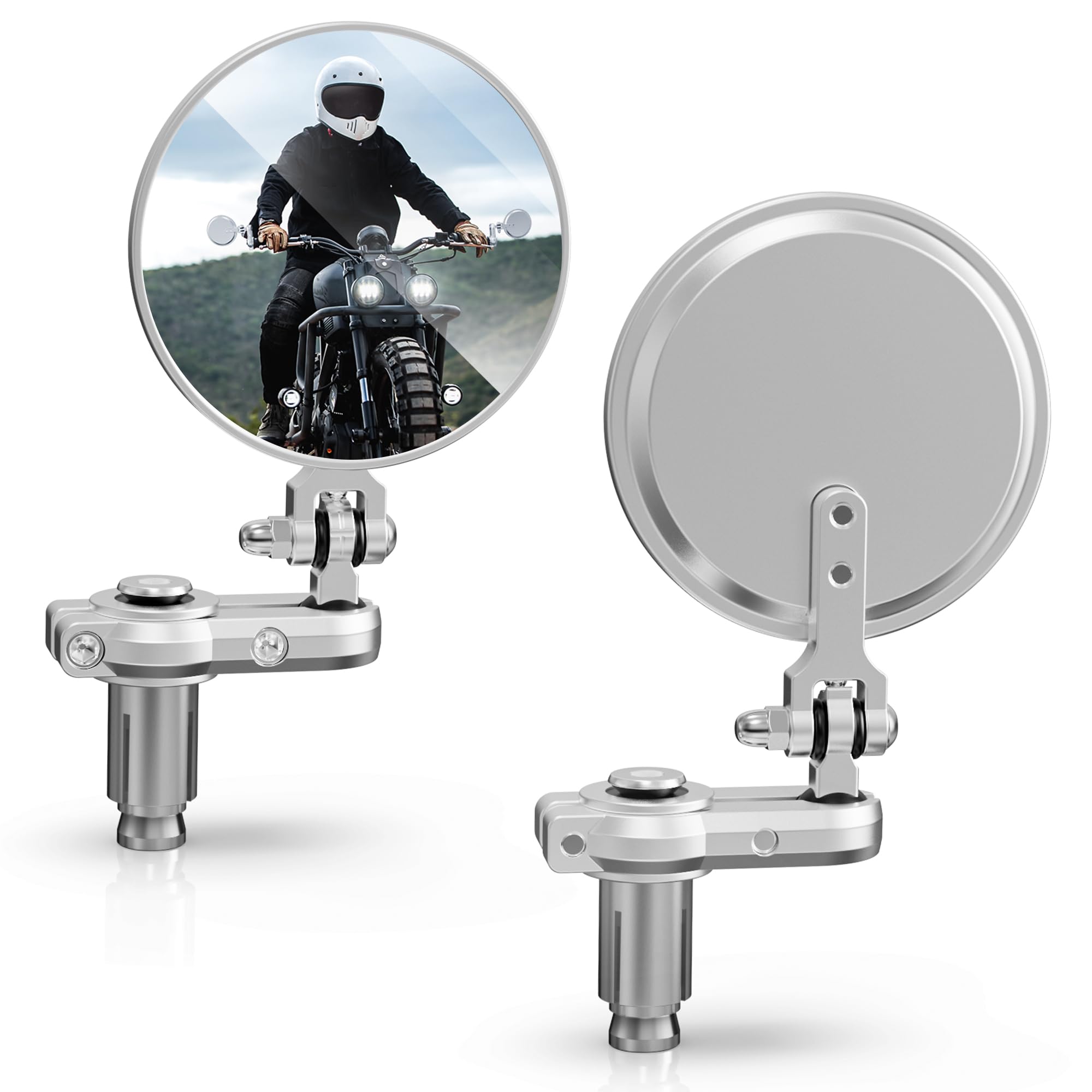 MICTUNING Universal Motorcycle Mirrors - 3 Inch Round Folding Bar End Side Mirror Compatible with Honda, Scooter, Suzuki, Yamaha, Kawasaki, Victory and More, Silvery Gray