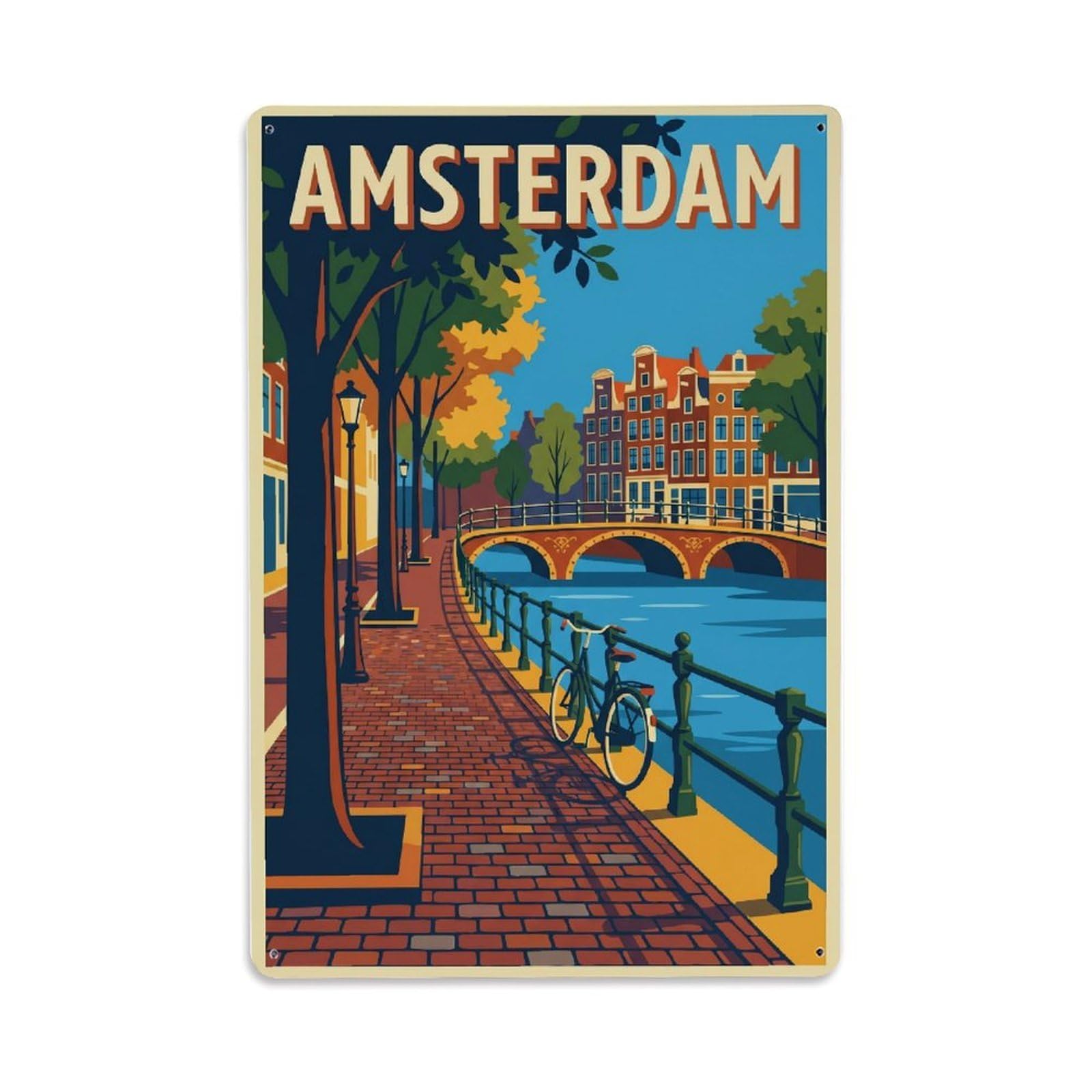 Vintage Travel Pathway Netherlands Cobbled（1） Metal Tin Sign Plaque Wall Decor for Cafe, Club Bar, Office, Home Garden Metal Poster 8x12Inch