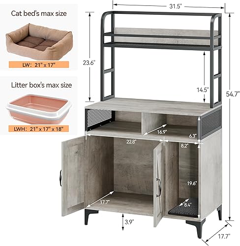 Miniatura 2 de GAOMON Caja de arena para gatos con almohadilla para rascar, muebles de caja de arena oculta, gabinete para gatos con almacenamiento y puertas, baño
