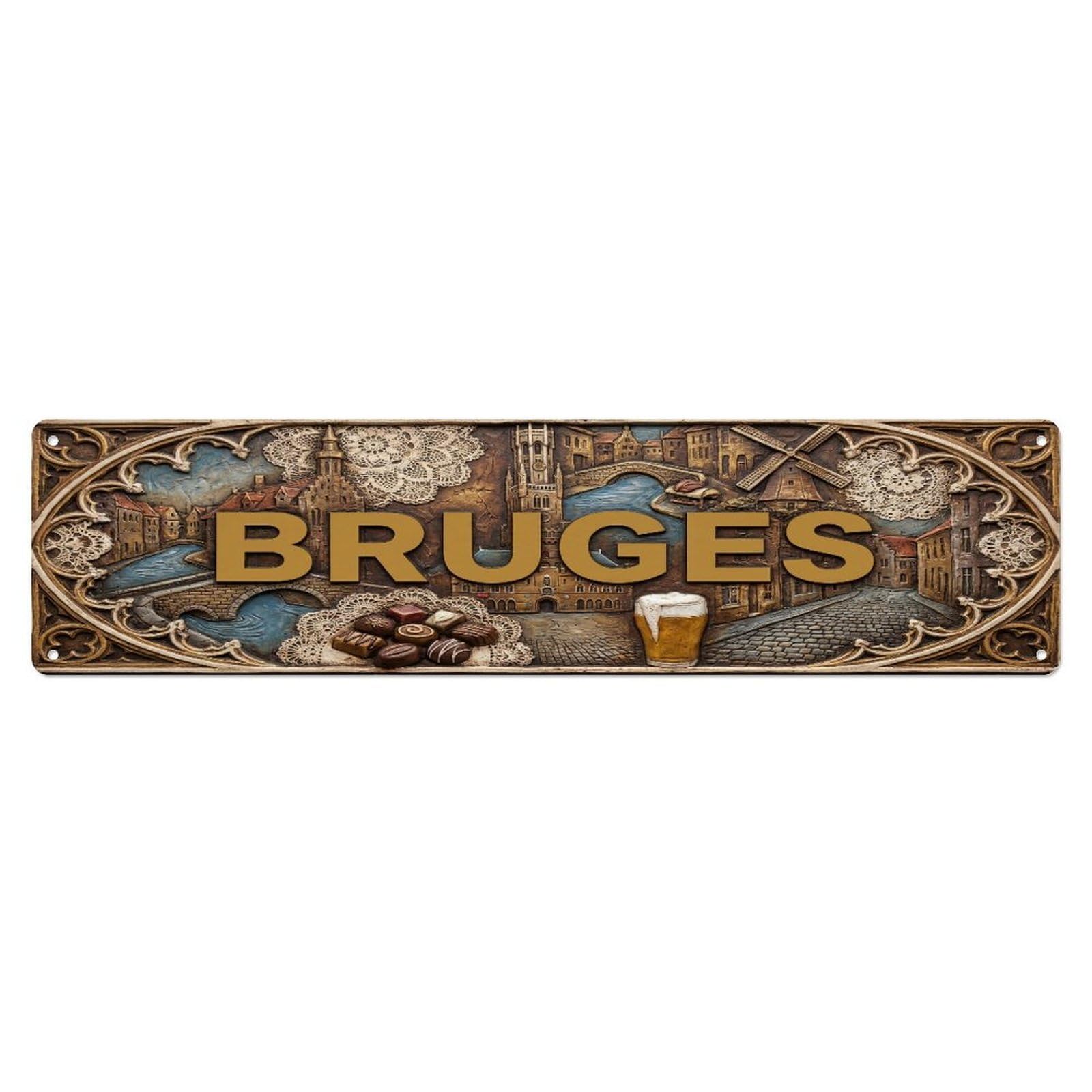 Xanthor Style Metal Tin Sign Vintage Bruges Belgium Flag Pattern