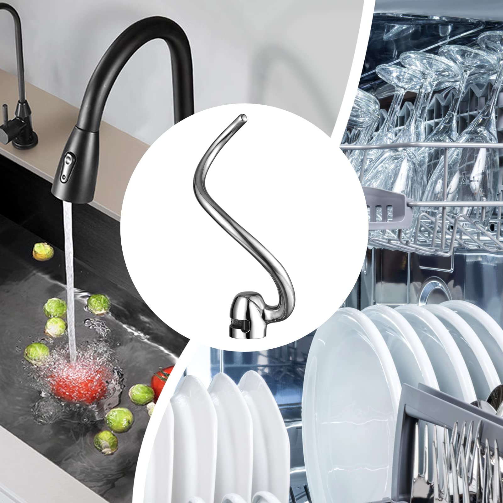 Gdrtwwh Stainless Steel Dough Hook Attachment For KitchenAid 5 & 6Quart Bowl