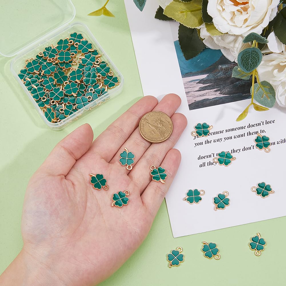 DICOSMETIC Ciondoli a forma di quadrifoglio, in lega smaltata, piccoli ciondoli a forma di trifoglio, verde, portafortuna, per la creazione di gioielli fai da te