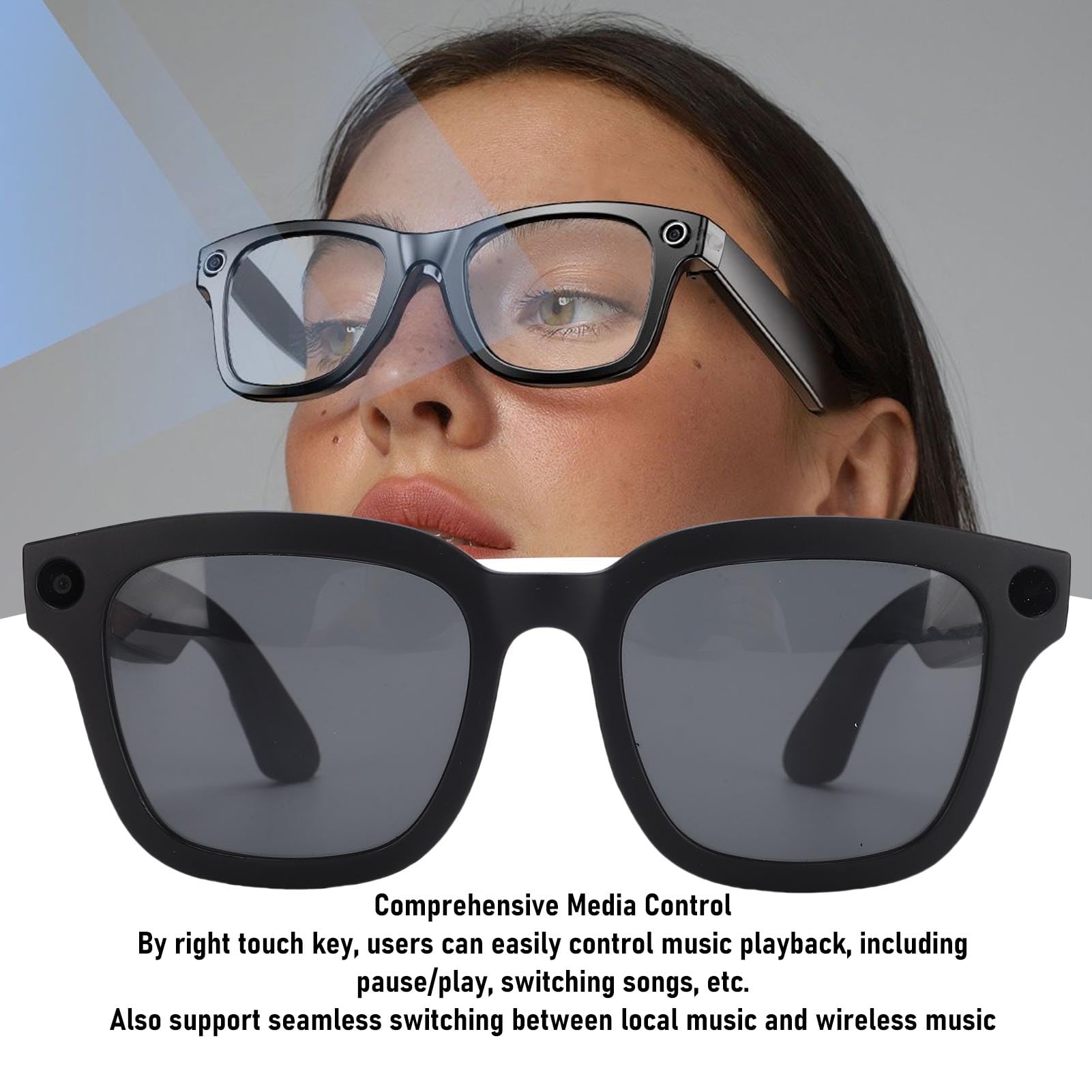 Naroote Lunettes Intelligentes IA, Lunettes avec Caméra Bluetooth 1080P avec Reconnaissance d'image IA, Prise en Charge de la Traduction en Temps Réel, pour l'Extérieur, l'Intérieur