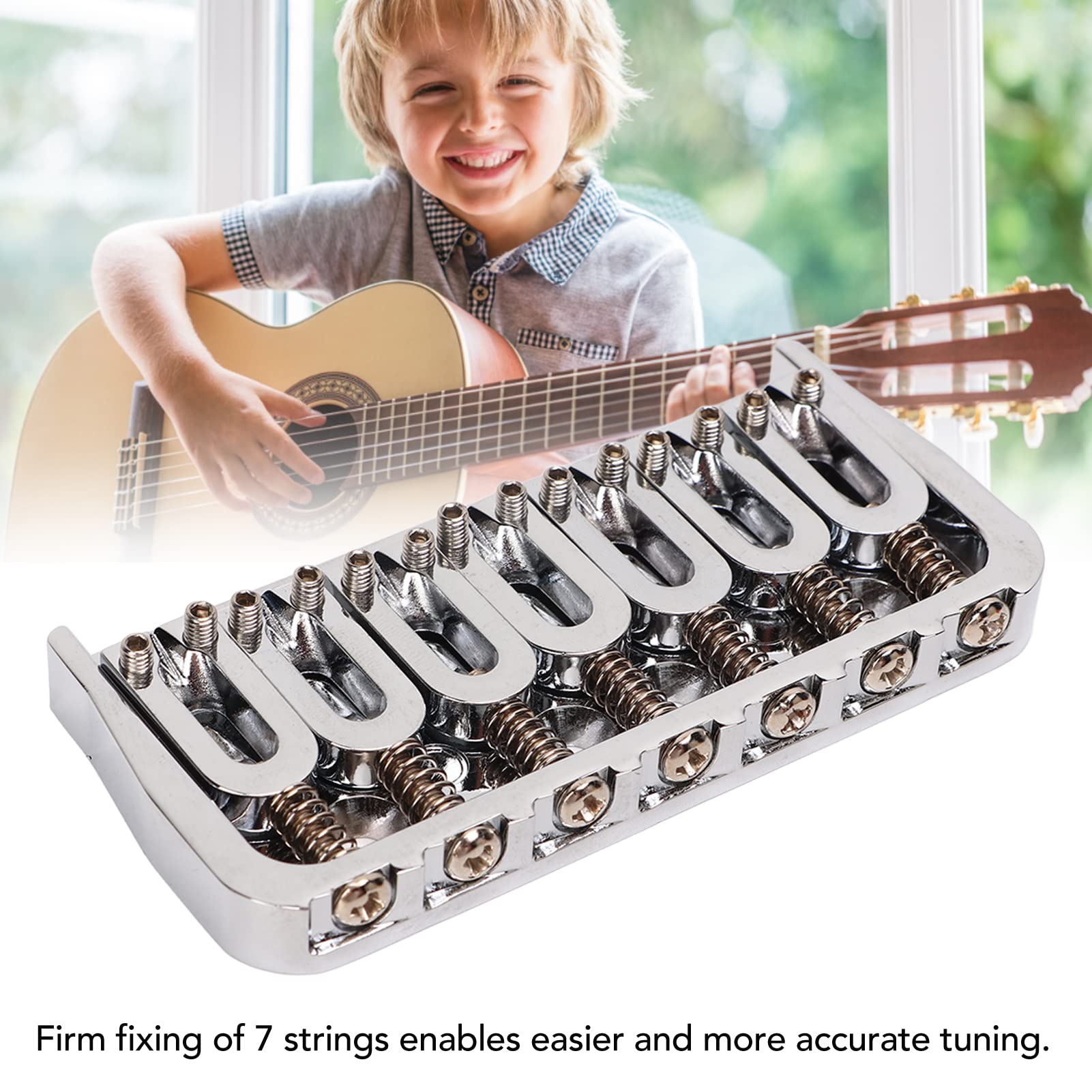 7-saitige Metall-Hardtail-Sattelbrücke, Top-Load-Gitarren-Saitenhalter für Bass-Ukulele-E-Gitarren, Chrom