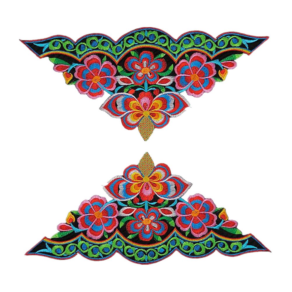 Ximkee (Pack of 2)Triangle Flowers Gardens Embroidered Appliques Sew Iron on Patches Blue