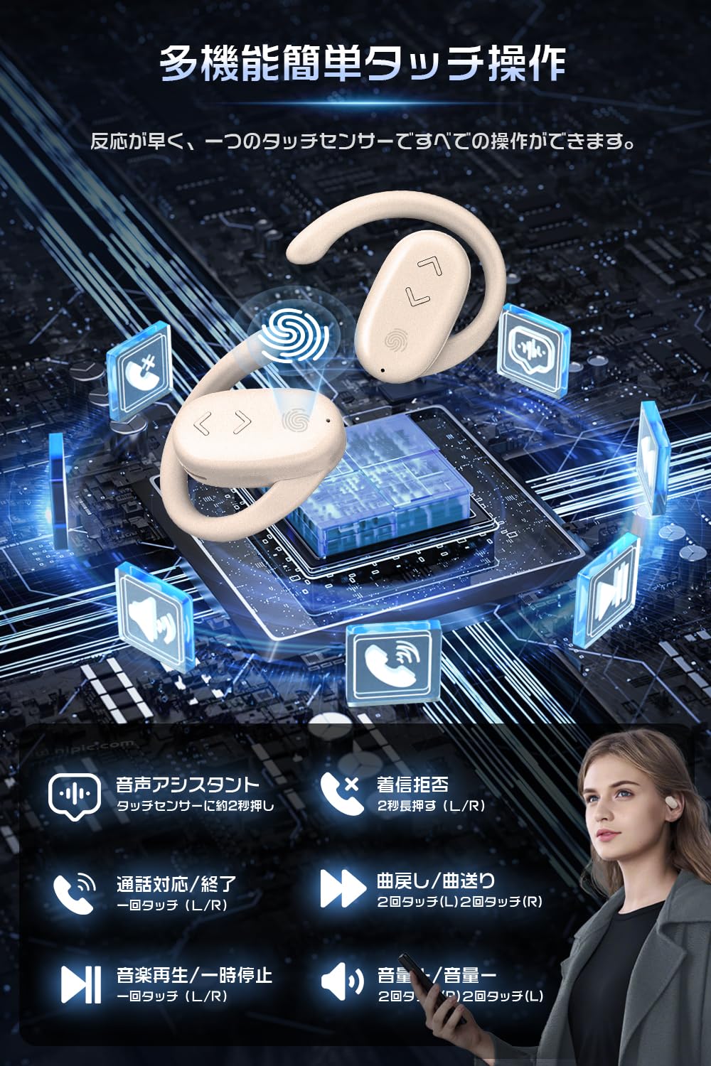 Amazon.co.jp: イヤホン bluetooth 【2025音質強化·イヤーカフ型