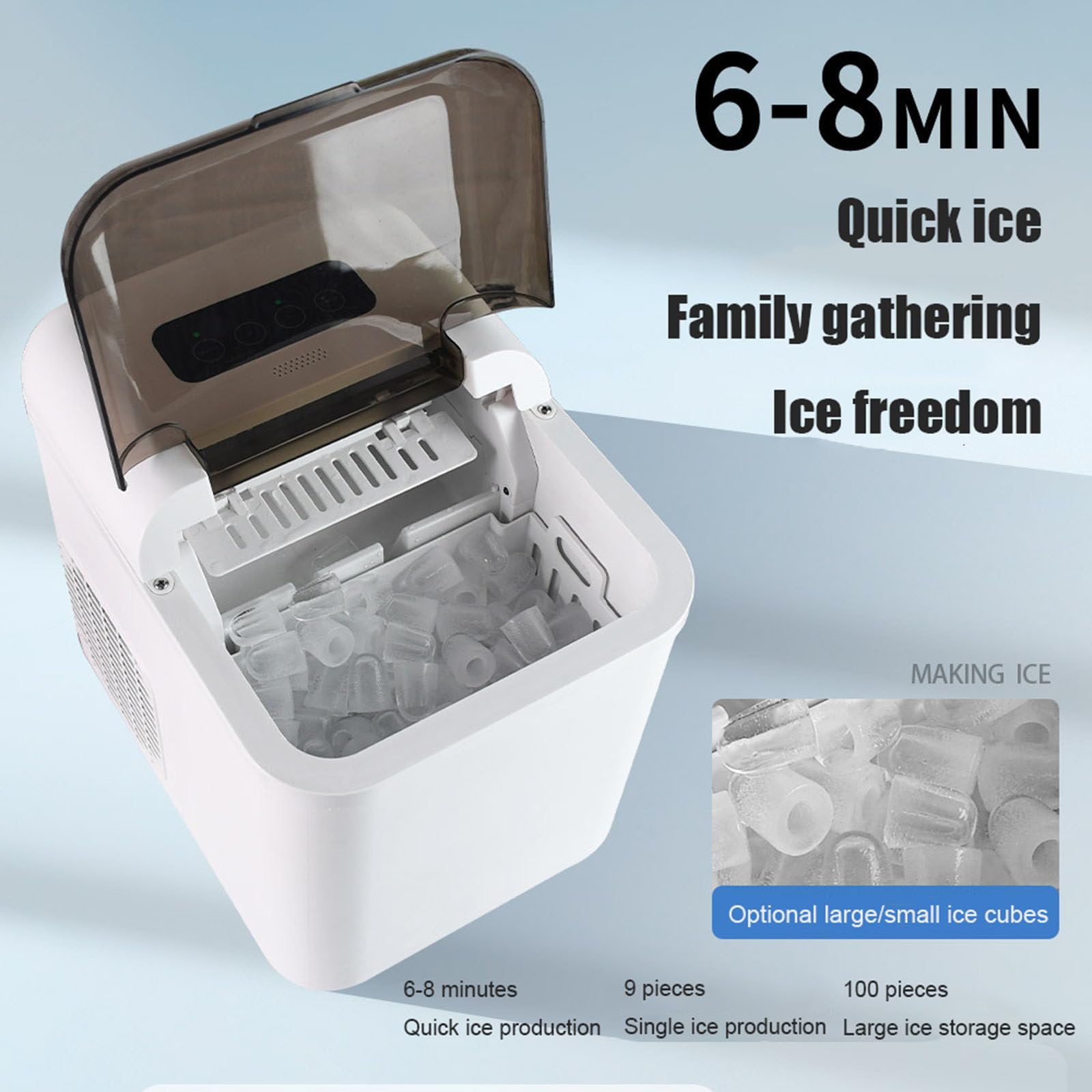 Generico Macchina per Il Ghiaccio – Macchina Portatile da banco per cubetti di Ghiaccio con Funzione autopulente – Produce 9 cubetti di Ghiaccio in 6-8 Minuti – Ideale per casa, Cucina, Ufficio o Bar