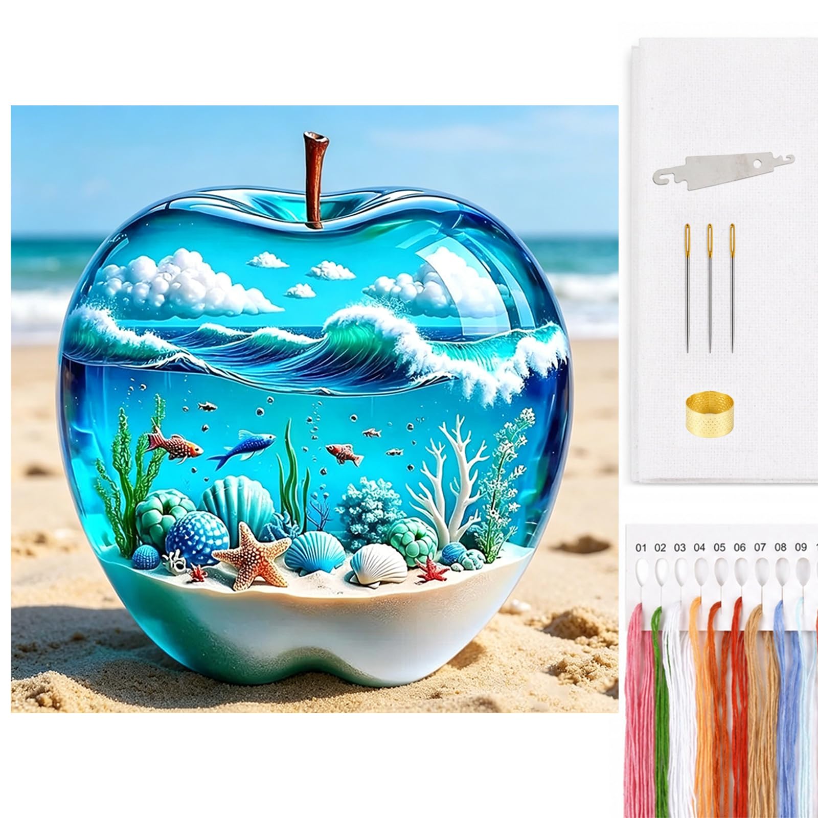 Poetrydraw Apple Reef Reef Full 11Ct 3-Strand Diy Cross Stitch Kit 17.71X17.71in Embroidery Art & Crafts For Beginners Adults (Apple Reef)