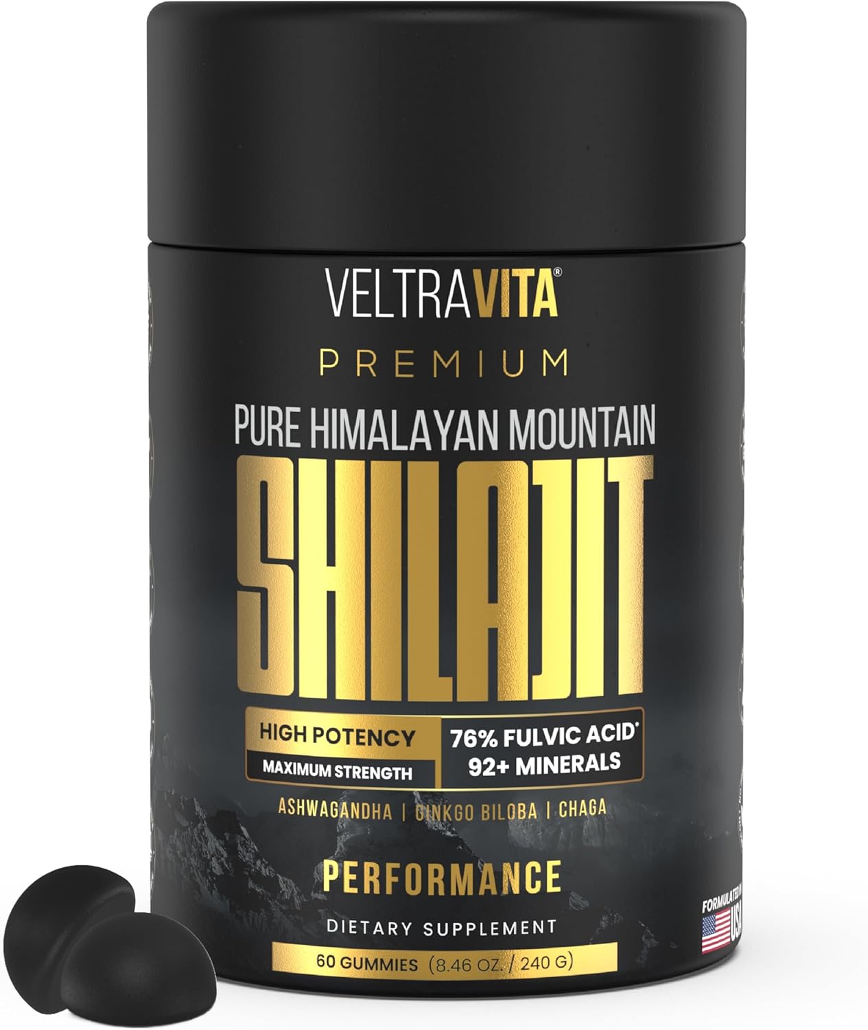 Pure Himalayan Shilajit Gummies with Ginkgo Biloba, Chaga & KSM-66 Ashwagandha | Shilajit for Men & Women | Max Potency | 76%+ Fulvic Acid & 92+ Trace Minerals | Sugar Free