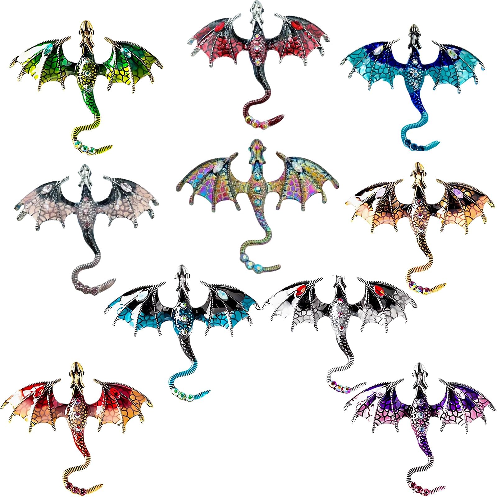 10PCS Enamel Alloy Diamond Pterodactyl Brooch, Shirt Sweater Set Jewelry, dragon pin Suit Accessory Pin, Animal Badge Jewelry, Dragon Brooch,dragon accessories Wedding Party Gifts