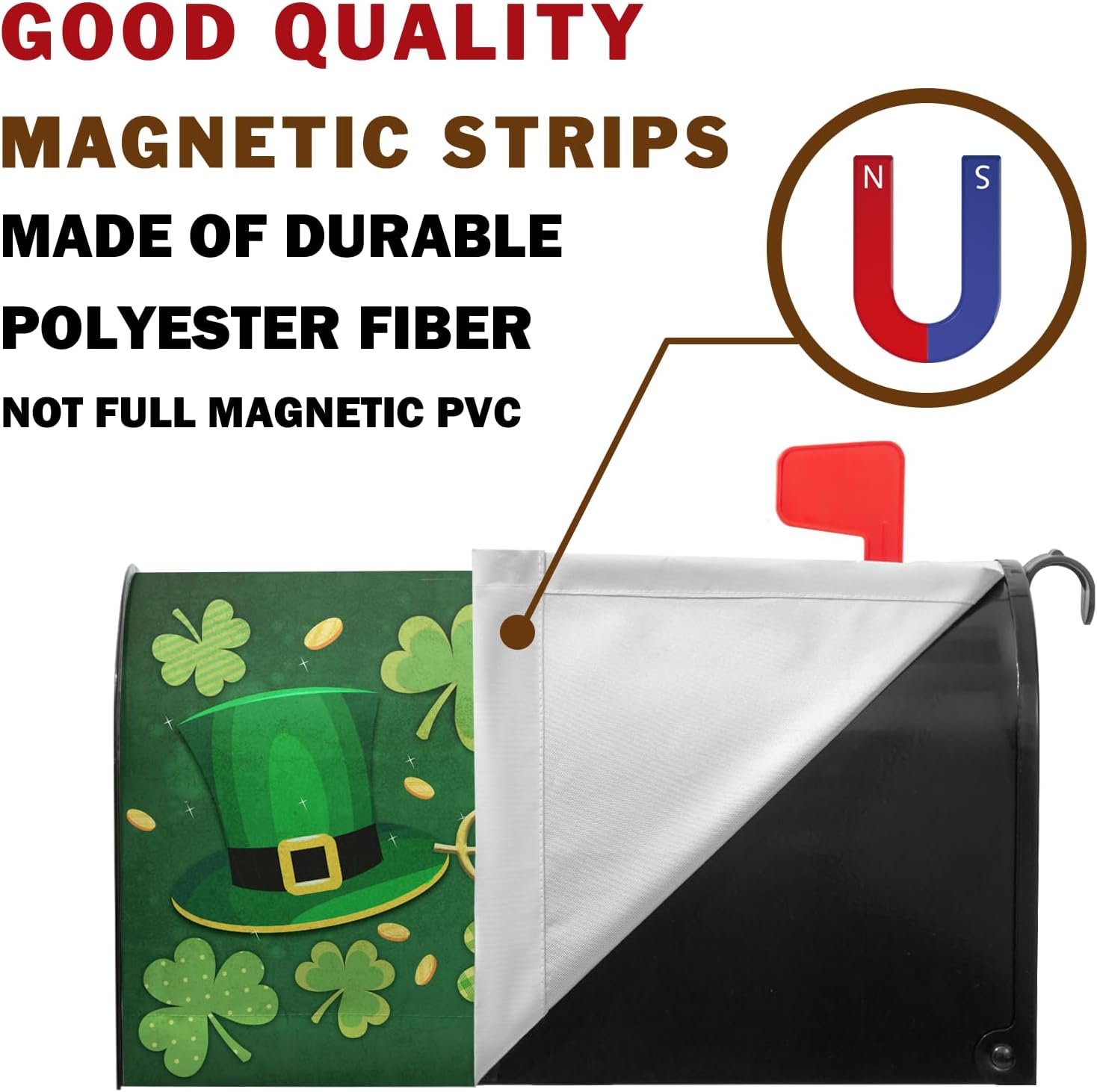 St. Patrick's Day Mailbox Cover - Magnetic Shamrock Green Hat Post Letter Box Cover for Garden - 21x18 in
