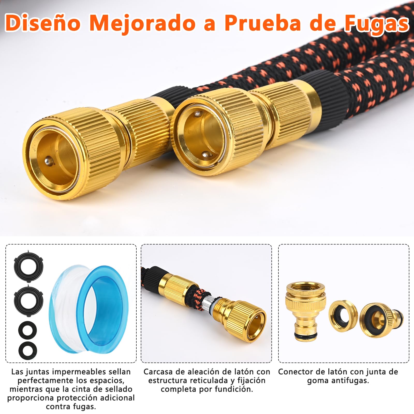 Manguera Jardin Extensible Flexibles 30m Rociador con Conexión de Grifo de 1/2 y 3/4, 8 Funciones con Bolsa de Almacenamient Soporte para Jardín Autocaravana Camping (Naranja)