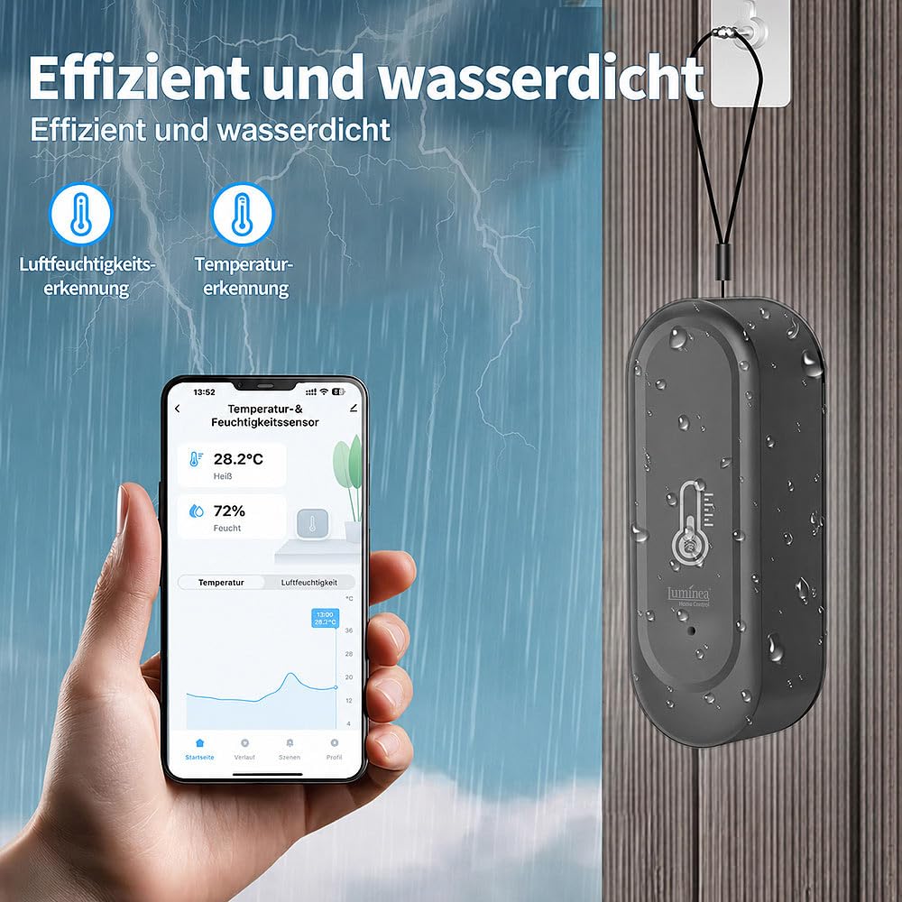 Luminea Home Control Thermometer WLAN: 4er-Set WLAN-Außen- und Innen-Temperatur- und Luftfeuchtigkeitssensor (ZigBee Außenthermometer, Thermometer Digital außen, WC)