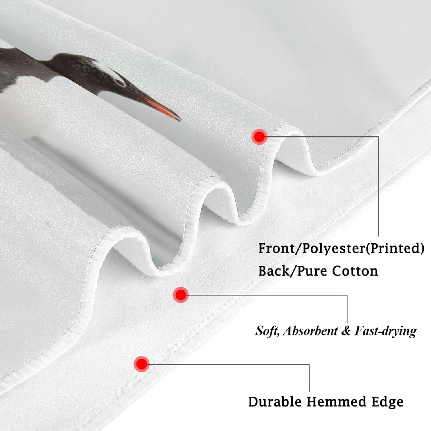Naanle Gentoo Penguin Soft Absorbent Guest Hand Towel Decor for Bathroom, Hotel, Kitchen, Gym and Spa(16" x 30") image 3