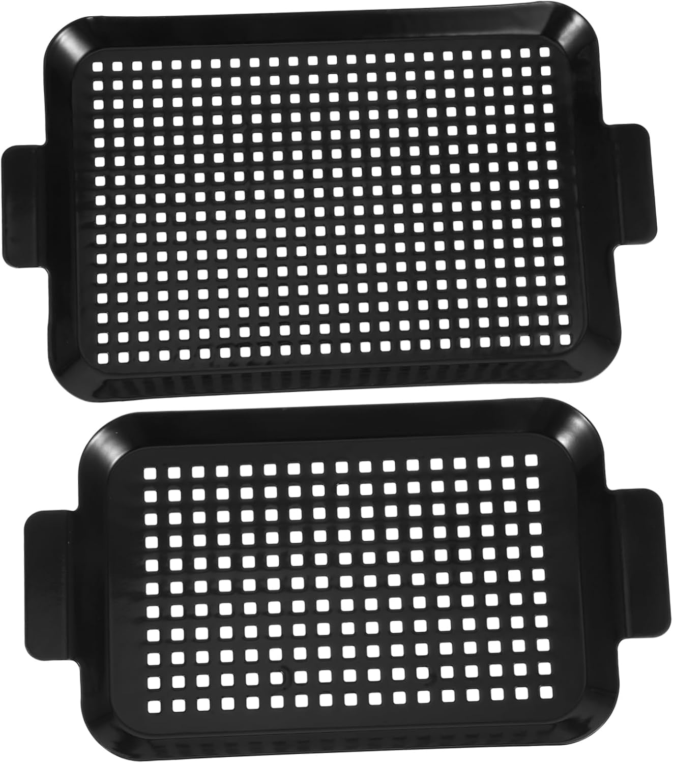 ORFOFE 2Pcs BBQ Grill Pan with Fat Draining Holes and Ergonomic Handles Heavy Duty Non Stick Baking Sheet for Outdoor Camping and Kitchen Cooking