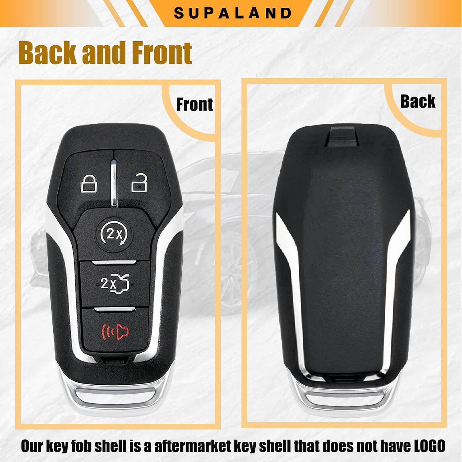 SUPALAND Key Fob Shell Case Replacement Fits for Ford Mustang Fusion Edge Explorer F150 F250 F350 Lincoln MKZ MKX MKC 2014-2017 Keyless Entry Remote Control 5 Button Pad Cover M3N-A2C31243300