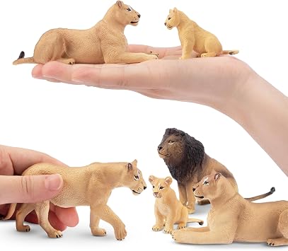 Toymany 6PCS Realistic Lion Figurines with Lion Cubs, 2-5 Wild Life Jungle Animals Figures Family Set Includes Baby Lions, Educational Toy Cake Toppers Easter Birthday Gift for Kids Toddlers