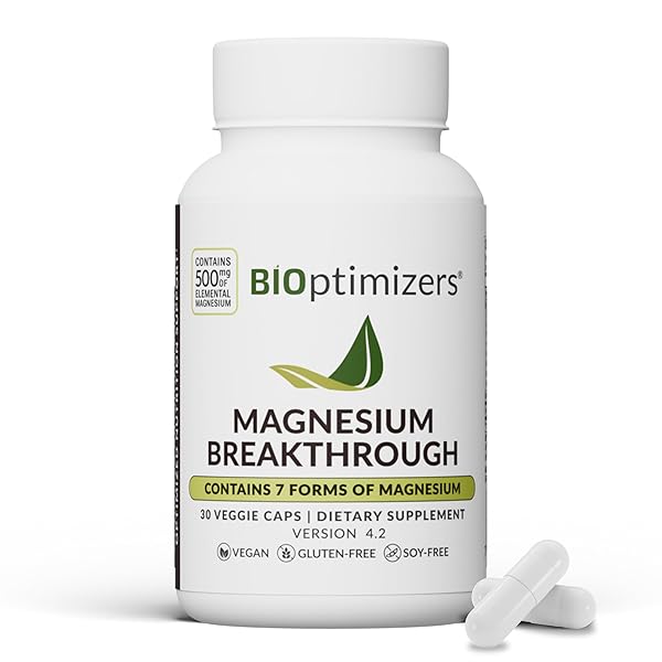 BIOptimizers Magnesium Breakthrough Complex Supplement with 7 Forms of Mg: Glycinate, Malate, Citrate, and More - Natural Support for Sleep and Cognitive Function - 60 Capsules- Calming Vitamins
