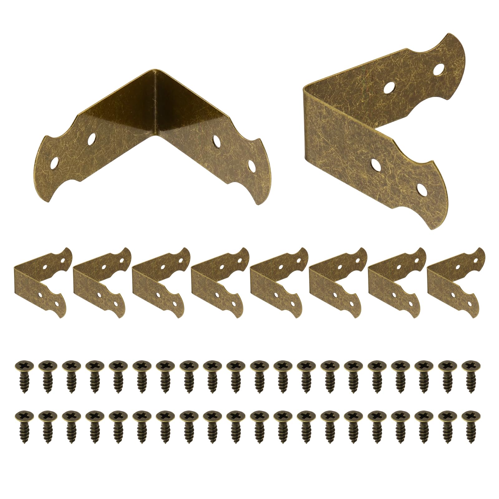 sourcing map 10 Pcs L Shaped Vintage Corner Protectors, 43 x 18 mm Decorative Guards, Protector Corner Braces with 40Pcs Screws for Cabinets Furniture Wooden Boxes, Bronze