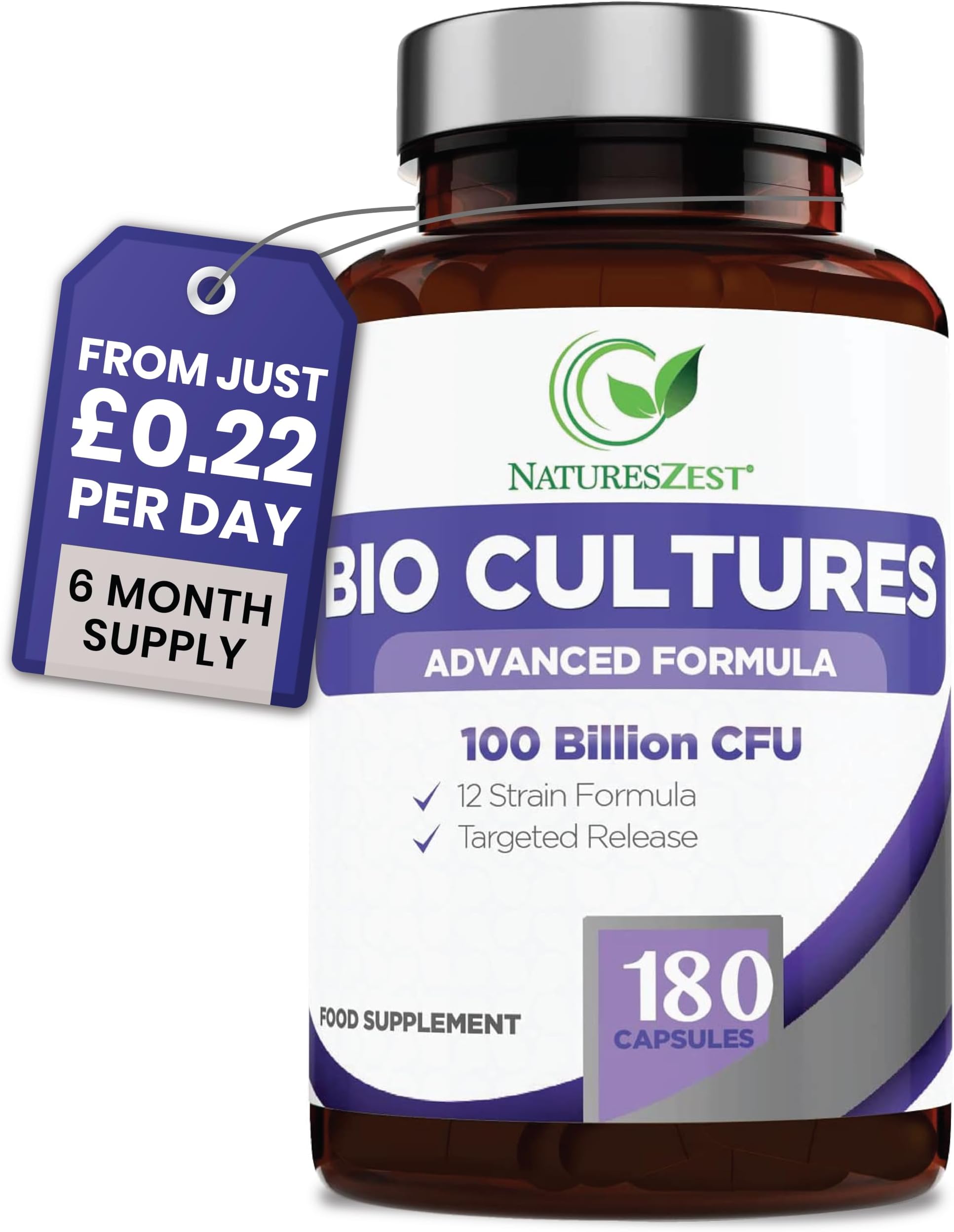 Bio Cultures Complex Probiotics 100 Billion CFU with Prebiotics, 180 Vegan Caps – Lactobacillus Plantarum & Saccharomyces Boulardii Probiotic - 6 Month Supply, Probiotics for Women, Packaging May Vary