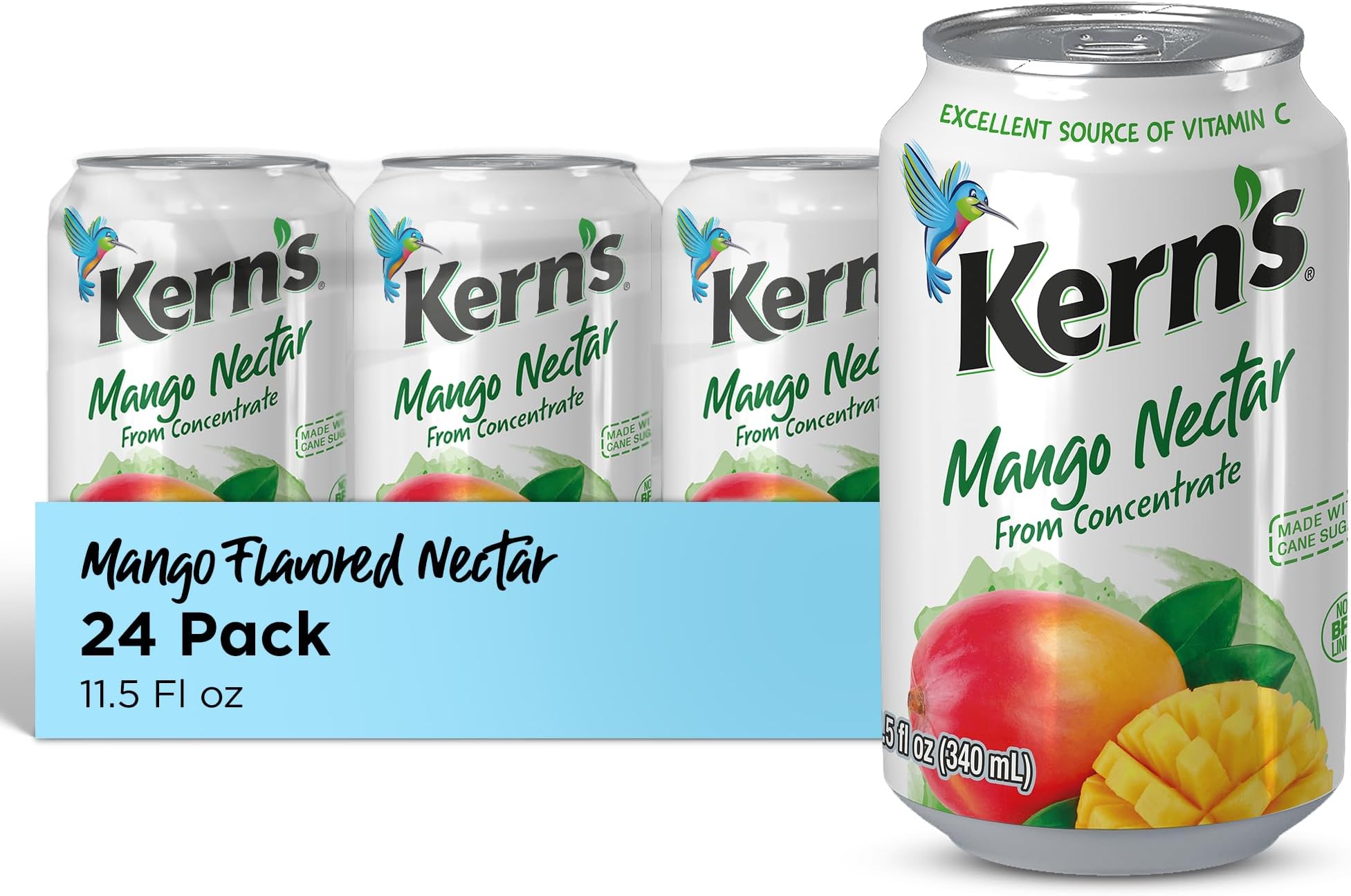Kern’s Mango Juice Nectar - Mango Nectar Made with Fresh Fruit Puree - Tropical Fruit Juice Concentrate for Smoothie Mix, Cocktail Mixers & Kids Drinks & Beverages - 11.5oz, 24 Pack Canned Drinks