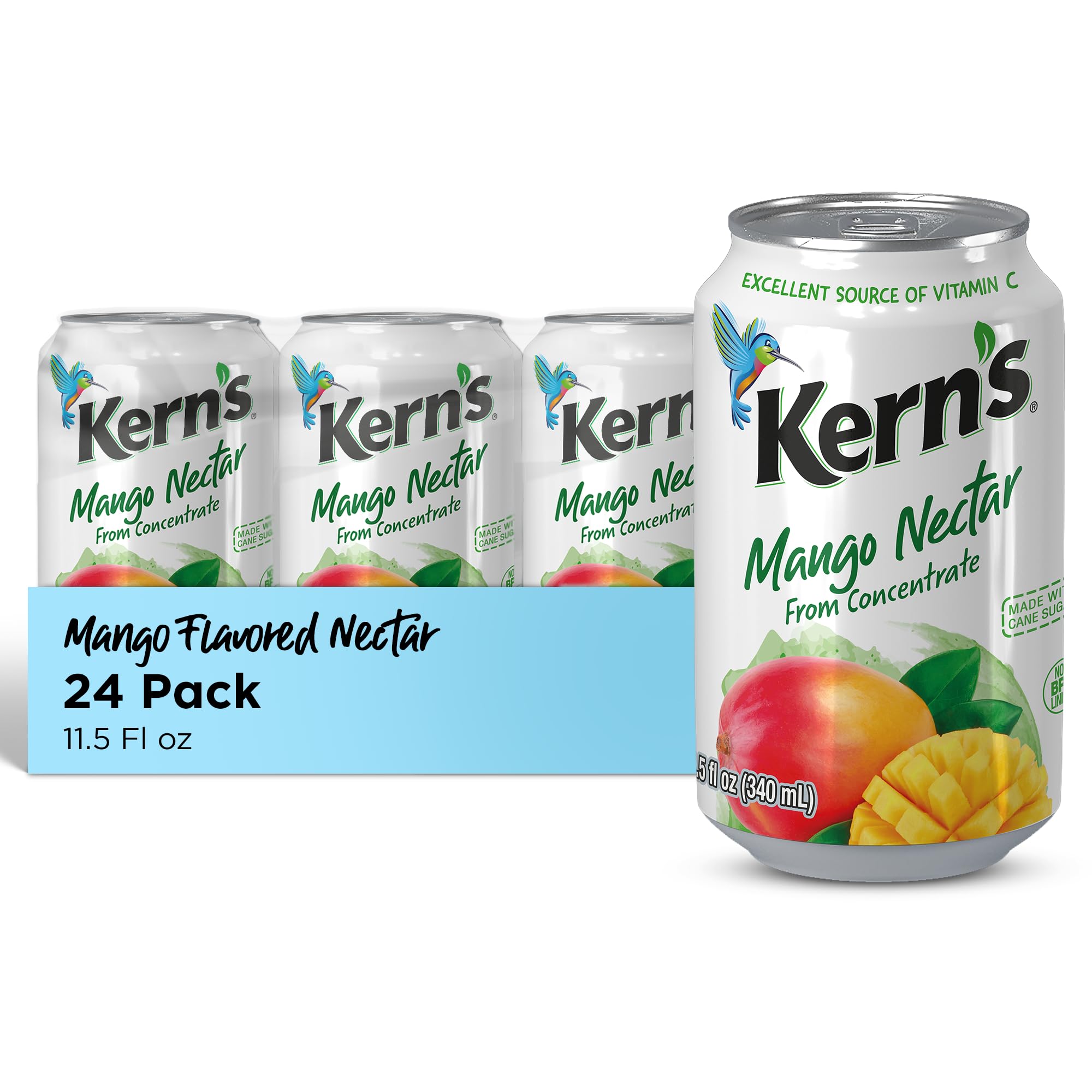 Kern’s Mango Juice Nectar - Mango Nectar Made with Fresh Fruit Puree - Tropical Fruit Juice Concentrate for Smoothie Mix, Cocktail Mixers & Kids Drinks & Beverages - 11.5oz, 24 Pack Canned Drinks