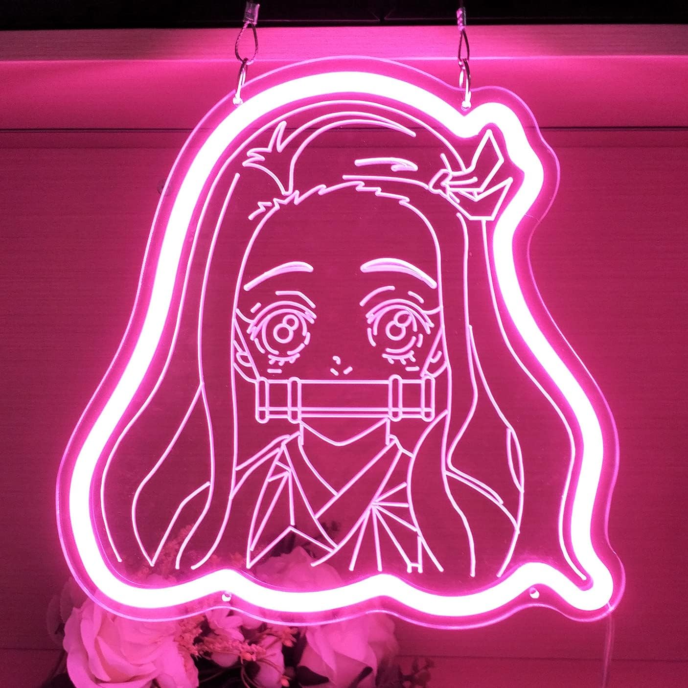 Kamado Nezuko Neon Sign, Handmade Anime LED Light for Bedroom Wall Decor, Japanese Pink Cute Night Lamp Gift for Daughter 12"x12"(Pink)