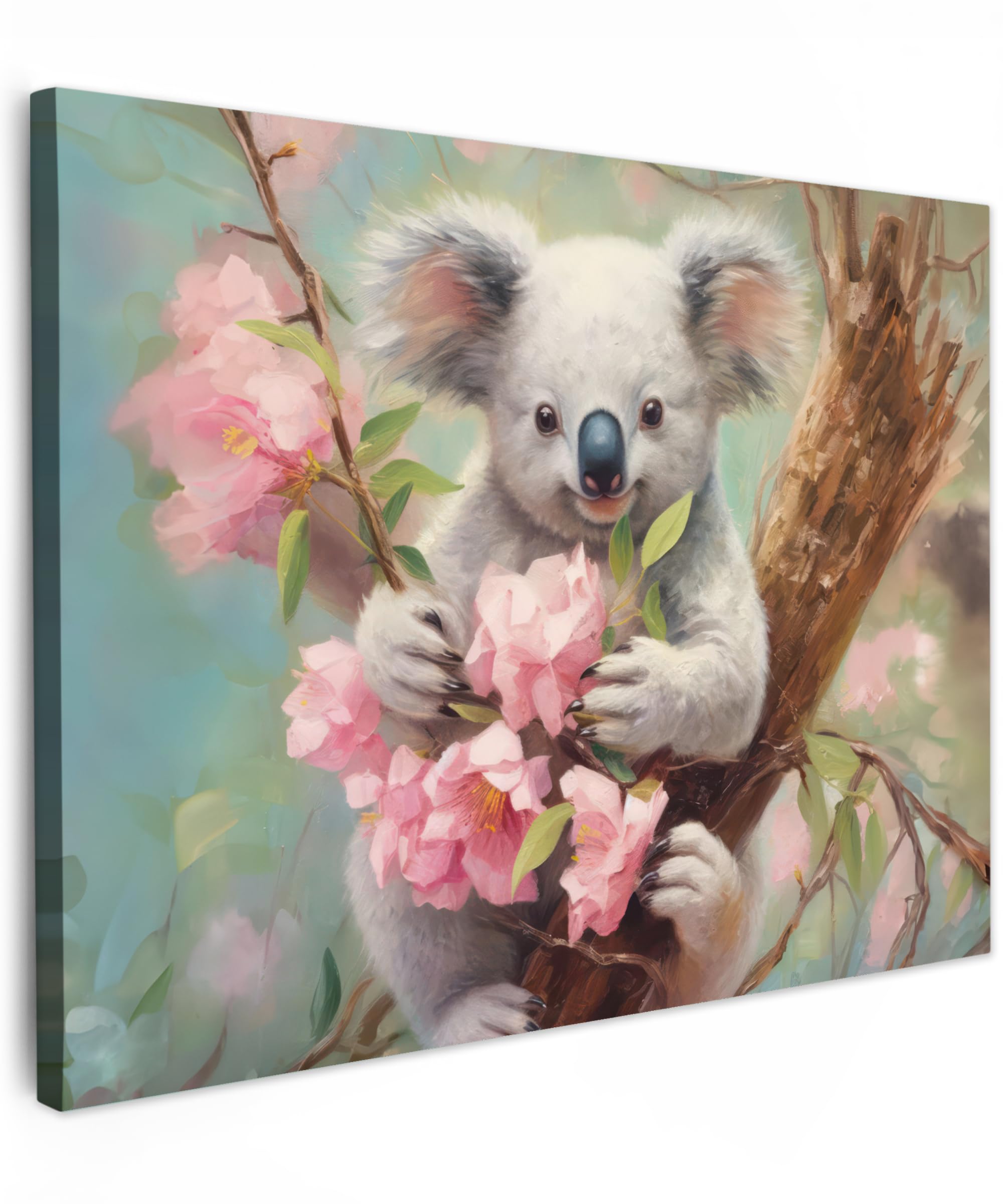 MuchoWow© Canvas Wall Art 31"x24" / 80x60 cm Decor Paintings Prints framed on Canvas Decorations Wallart Koala - Flowers - Animals - Pink — image 1