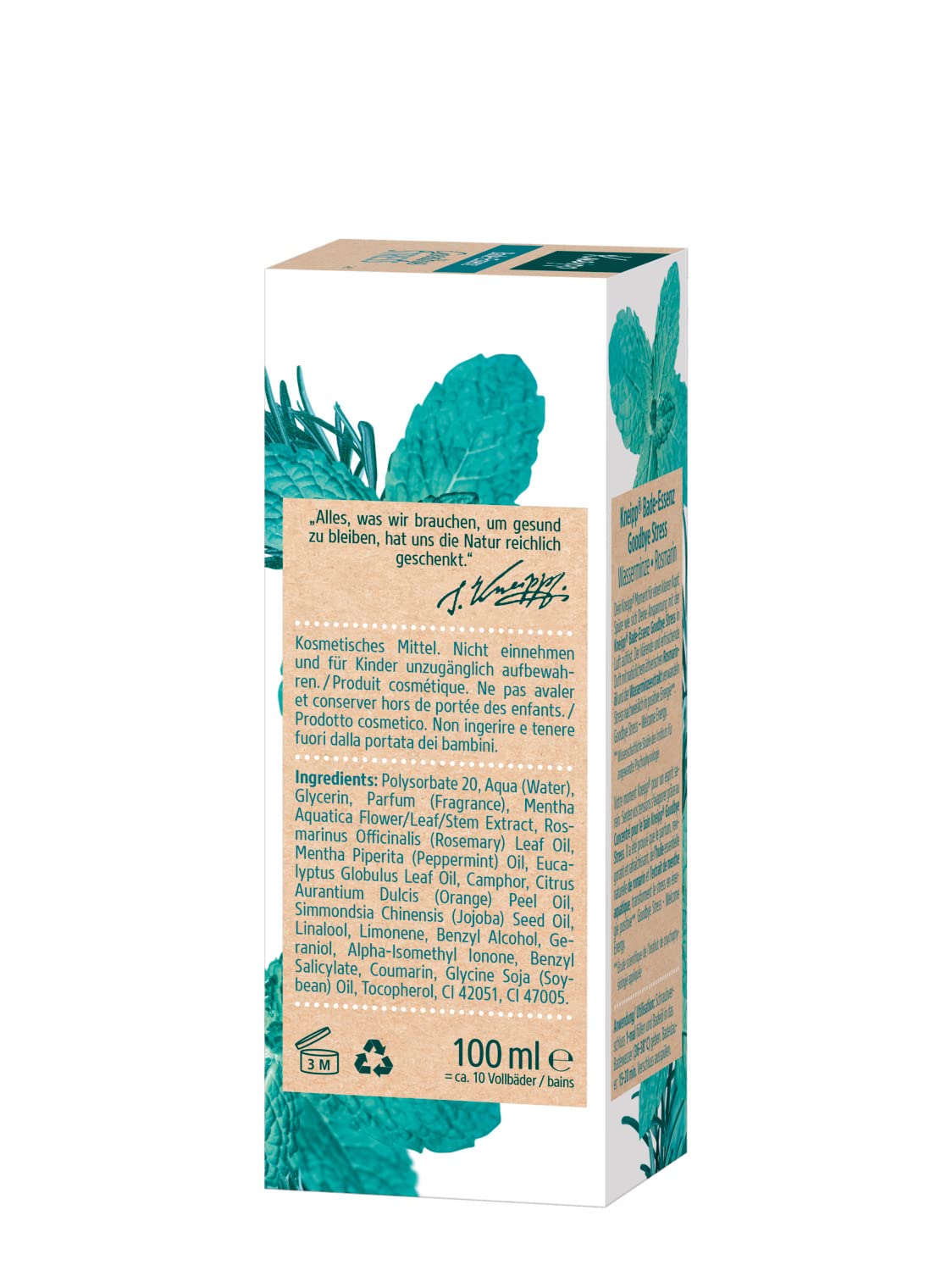 Kneipp Goodbye Stress Huile de bain avec huiles essentielles de romarin et menthe d'eau pour moins de stress et d'énergie positive Parfum rafraîchissant 100 ml