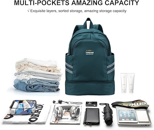 Vista 2 de Mochila de gimnasio para mujer con compartimento para zapatos y bolsillo húmedo, mochila grande de viaje para mujer, resistente al agua, mochila