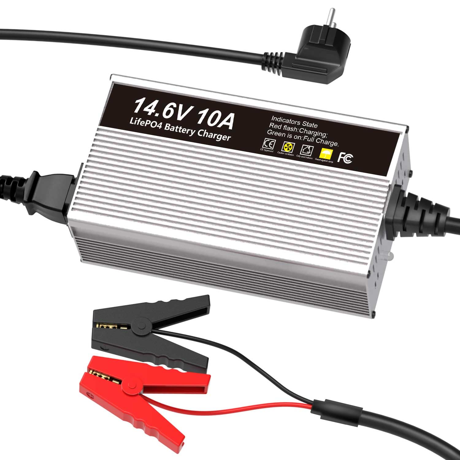 Caricabatterie LiFePO4 da 14,6V 10A per caricabatteria al litio ferro fosfato da 12V (12,8V) con ricarica rapida protegge la batteria