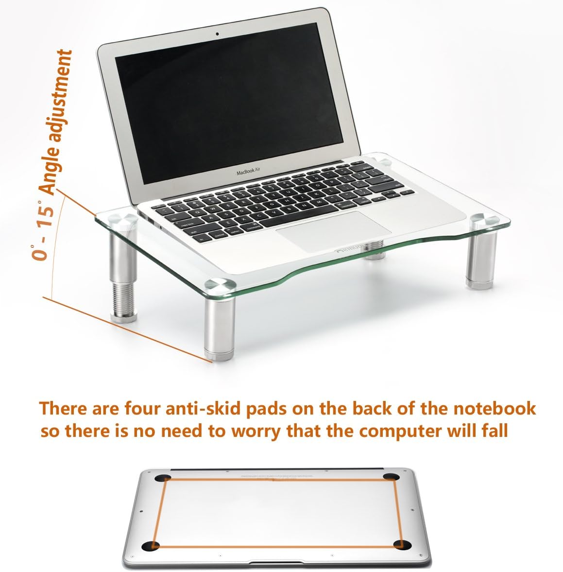 Clear Tempered Glass Computer Monitor Riser with Height Adjustable Multi Media Desktop Stand for Flat Screen LCD LED TV, Laptop/Notebook/Xbox One, HD01T-002 : Office Products