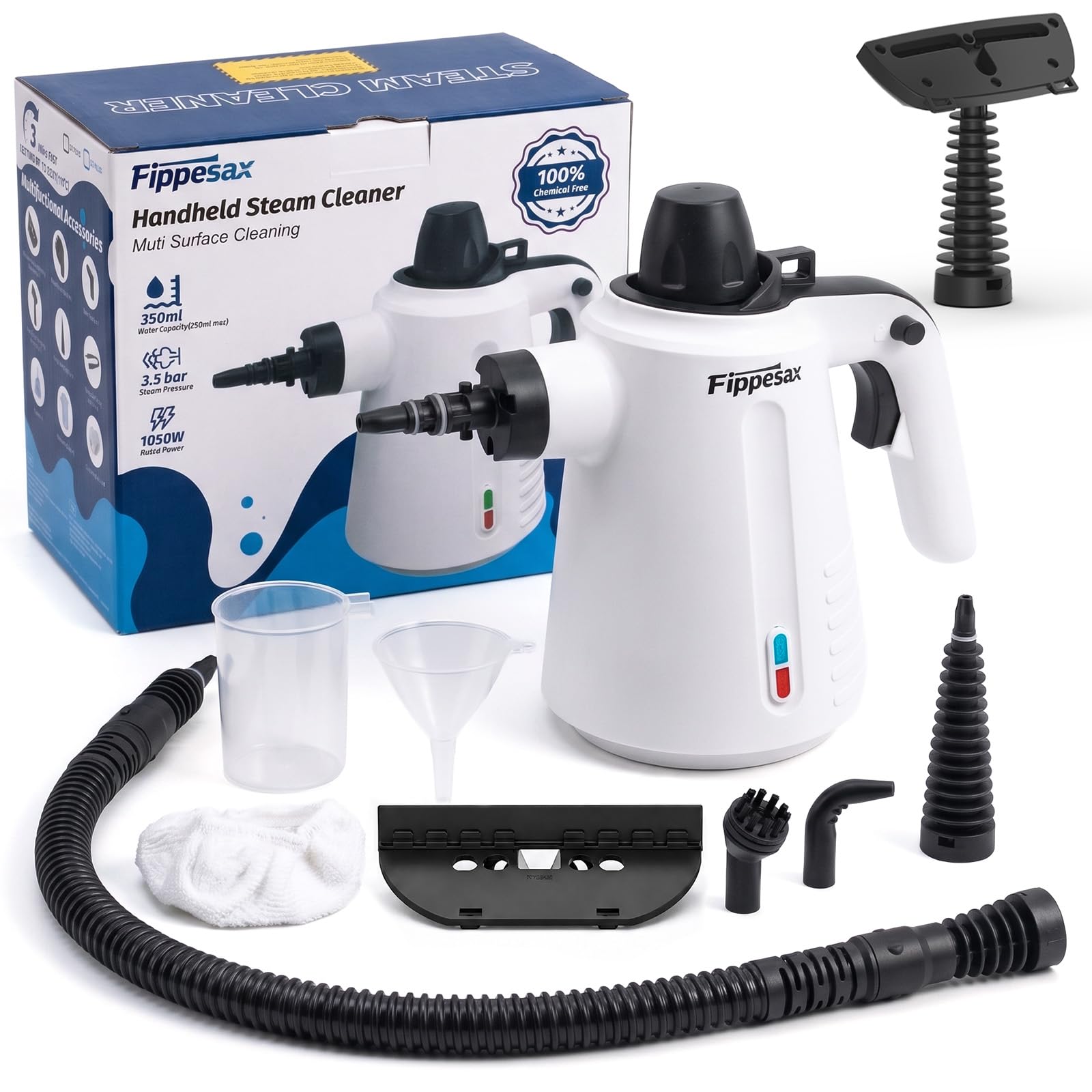 Handheld Steam Cleaner for Kitchen & Bathroom, 1050W 3.5 Bar High Pressure Steam Cleaner, 9‑Pcs Accessory Kit, 3m Cable, Chemical Free Hot Steam Cleaning Machine for Grease, Limescale & Grout