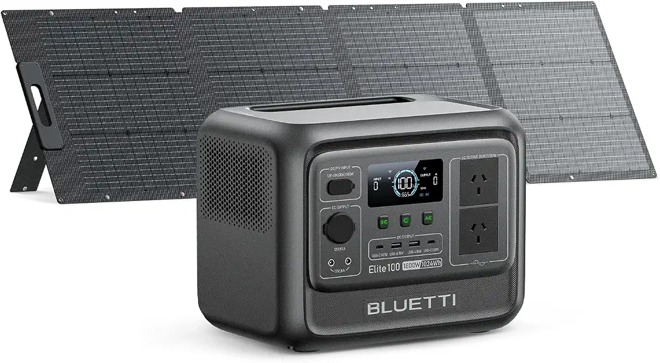 BLUETTI Solar Generator Elite 100 V2 with 200W Solar Panel (ships separately), 1024Wh Portable Power Station w/ 4 1800W AC Outlets, 35% Smaller, Ideal for Camping, Emergencies, Backup Power (2025 New)