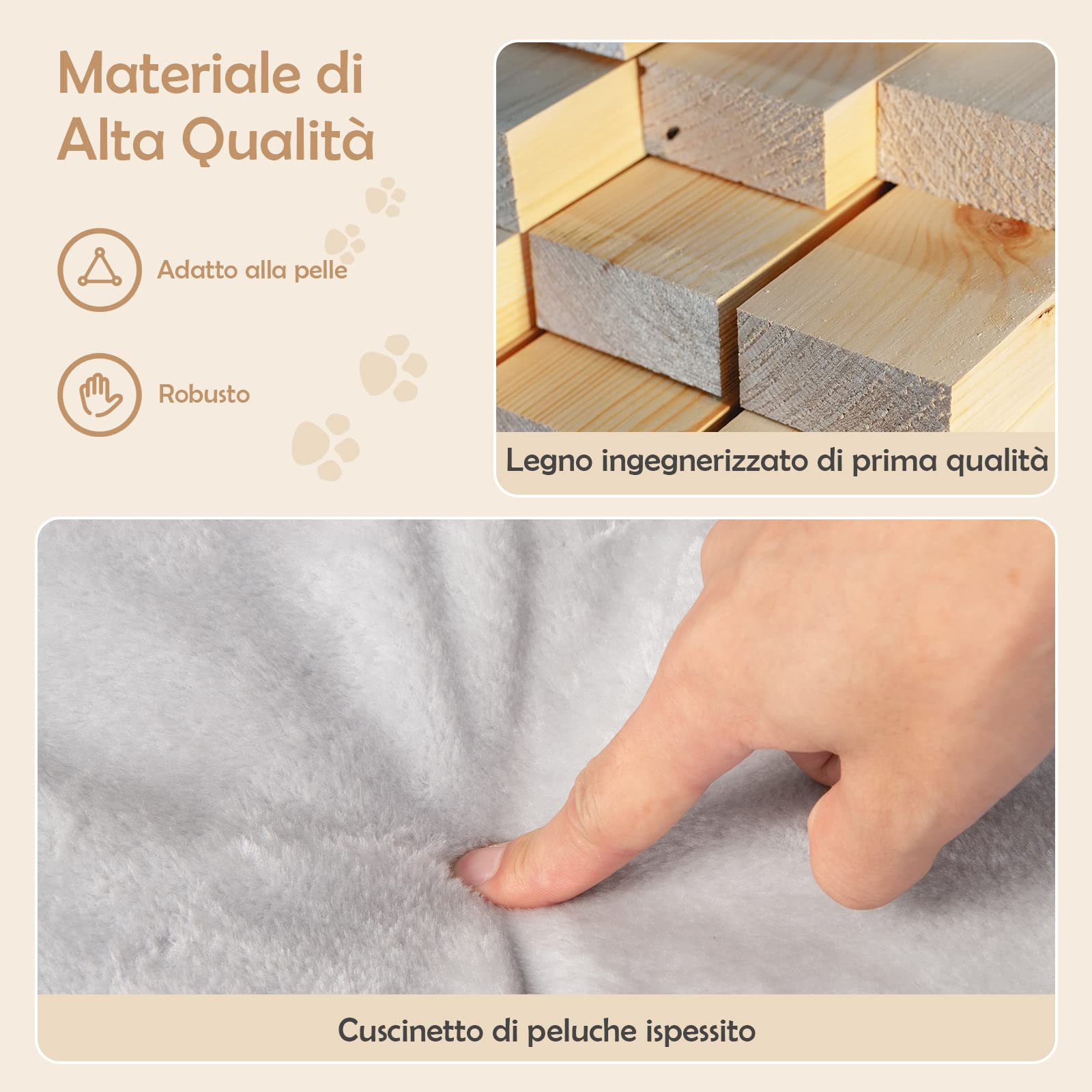 COSTWAY Tiragraffi con Grande Cuccia in Peluche e Sisal per Gatti, Struttura da Divano in Legno con Palla, Portata 20 kg (Grigio)