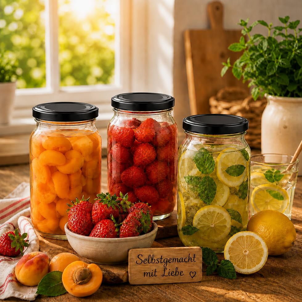 Słoiki na przetwory 540 ml z czarną pokrywką, zestaw 82-48 szt. – słoiki do wekowania i fermentacji – słoiki zakręcane do dżemu i przechowywania zapasów – 115 x 90 mm